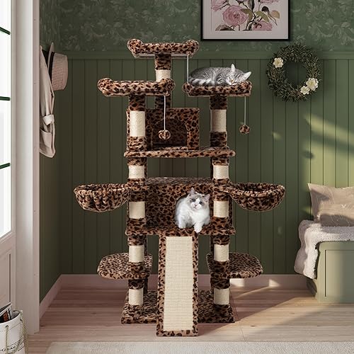 Miniatura 2 de MUTICOR Torre de árbol grande de varios niveles para gatos de 68 pulgadas con condominioacogedoras perchas de felpa para gatos, postes rascadores de