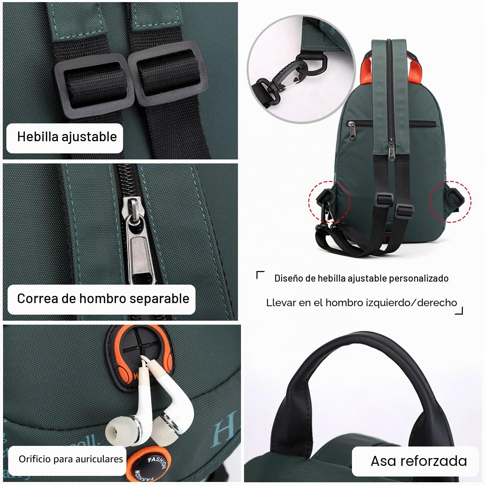 FANDARE Bolsa de Pecho Bolsos Cruzados Mochila Bolsa de Escuela Bolso Hombro Mujer Bolsos Bandolera Cruzada Sling Bag Viaje con Orificio para Auriculares & Correa de Hombro desmontableNegro
