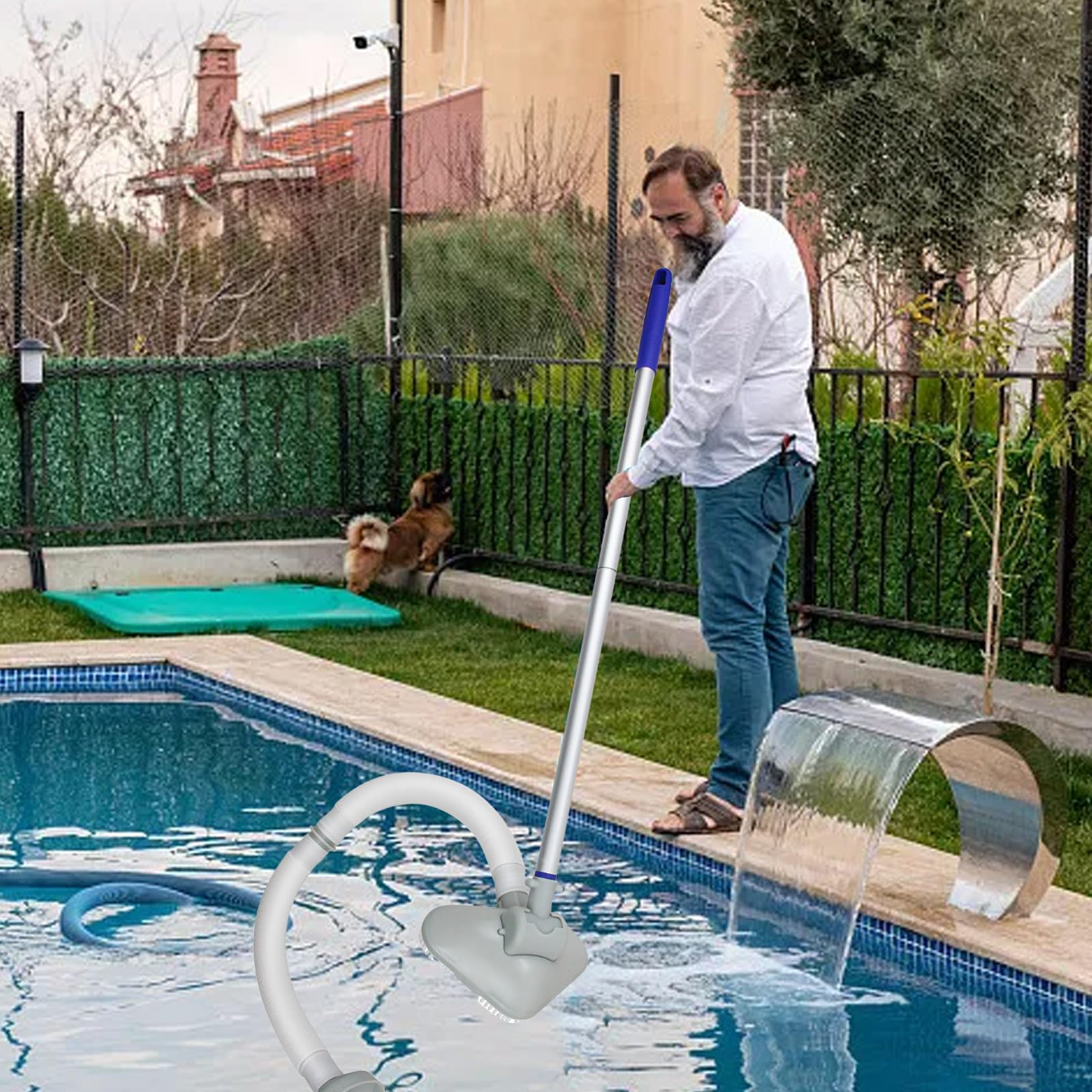 Aspiradora de piscina para piscinas pequeñas, limpiador de mano no eléctrico con poste telescópico y manguera de 13 pies, compatible con bomba de filtro, kit de limpieza para piscinas sobre el suelo