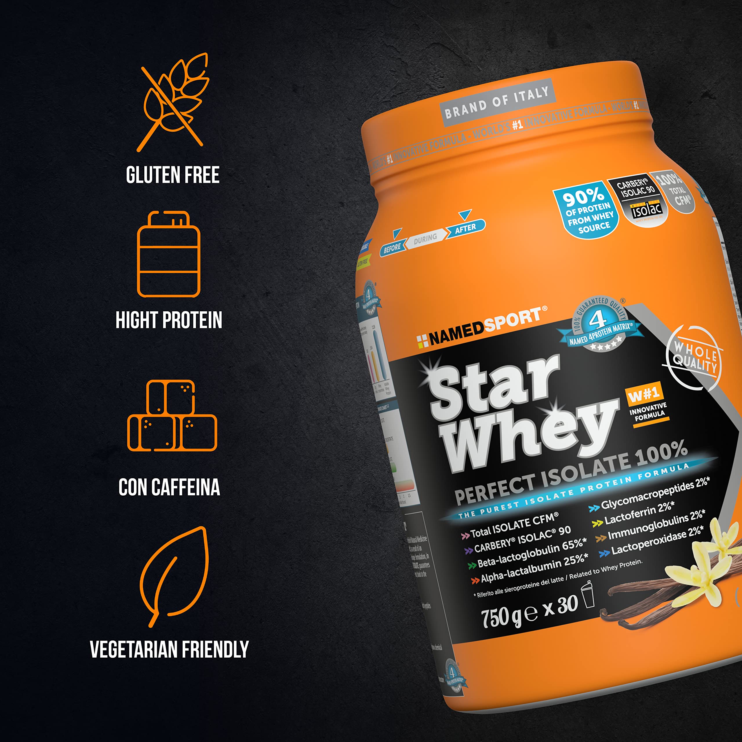 NAMEDSPORT Star Whey Isolate Proteine in Polvere Isolate | Proteine del Siero del Latte ad Alta Purezza per Massa Muscolare e Recupero | Low Sugar & High Protein | 750g – Vaniglia