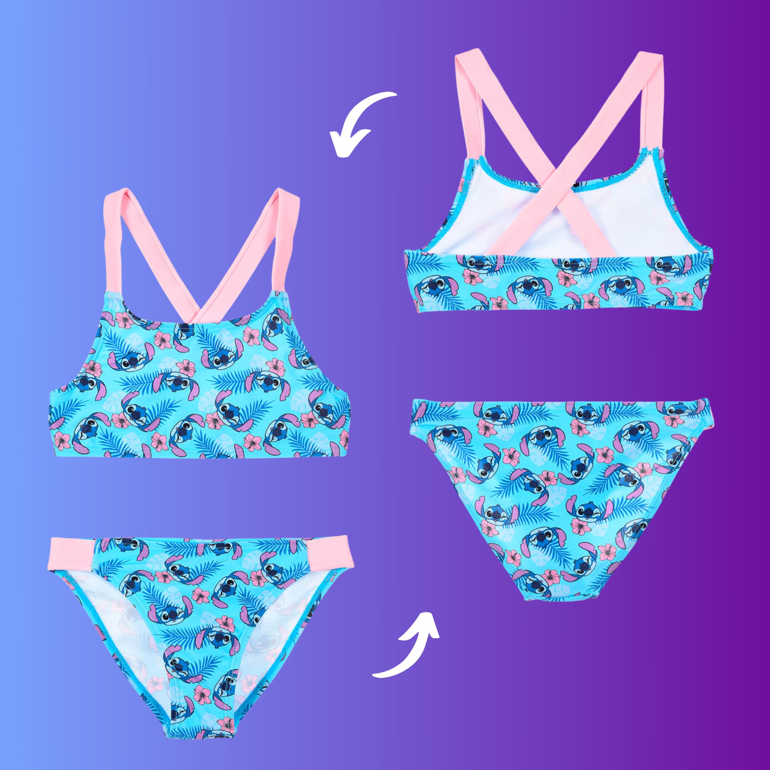 Disney Stitch Bikini para Niña, Bañador de Dos Piezas Verano Infantil Adolescentes, Tallas 6 a 12 Años