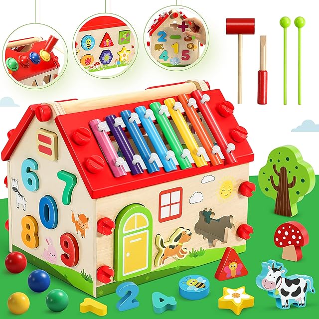 Jojoin Montessori Baby Toys - Sensory Toys for Babies - Wooden Hammering Pounding Toys with Xylophone | Shape Sorter - Early Development & Activity Toys | Christmas Gifts for 3 4 5 6 7 Years Old