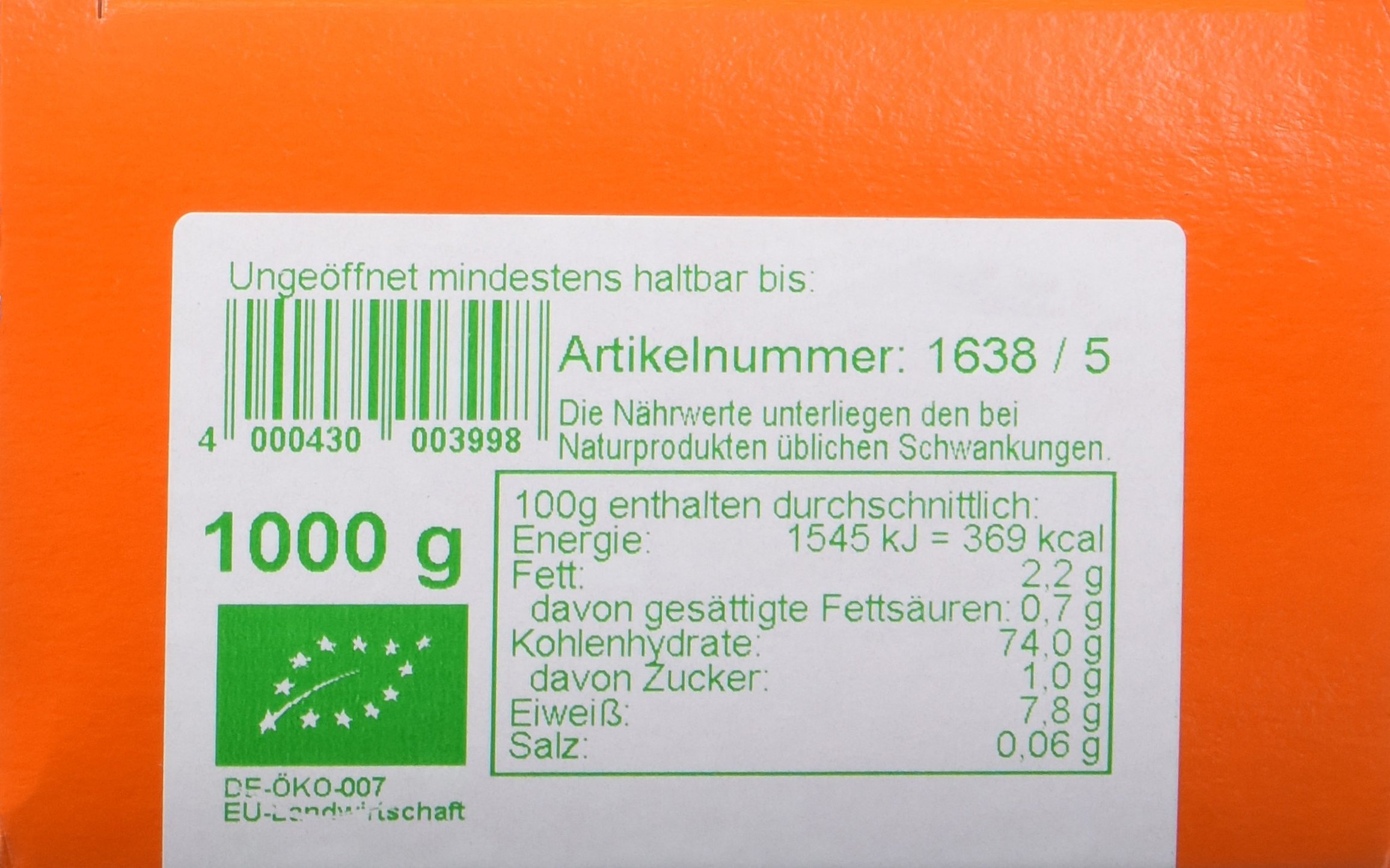 Werz Reis-Vollkorn-Mehl glutenfrei, 5er Pack (5x 1000 g) - Bio