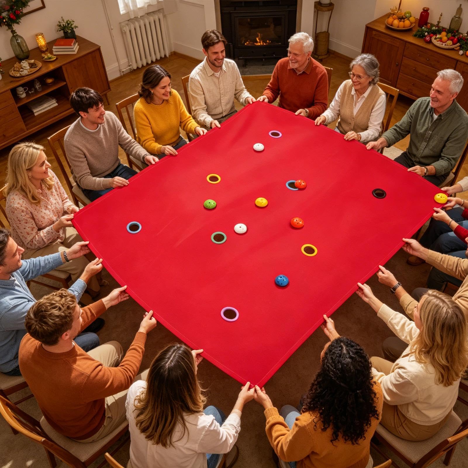 Team Games Lochplane – interaktive Gruppenaktivität, 200 x 145 cm großes Spielfeld aus Stoff, 8 Mehrfarbig abgestimmte Balancierbälle, gewebte Polyesterplane – für Parkspielplätze