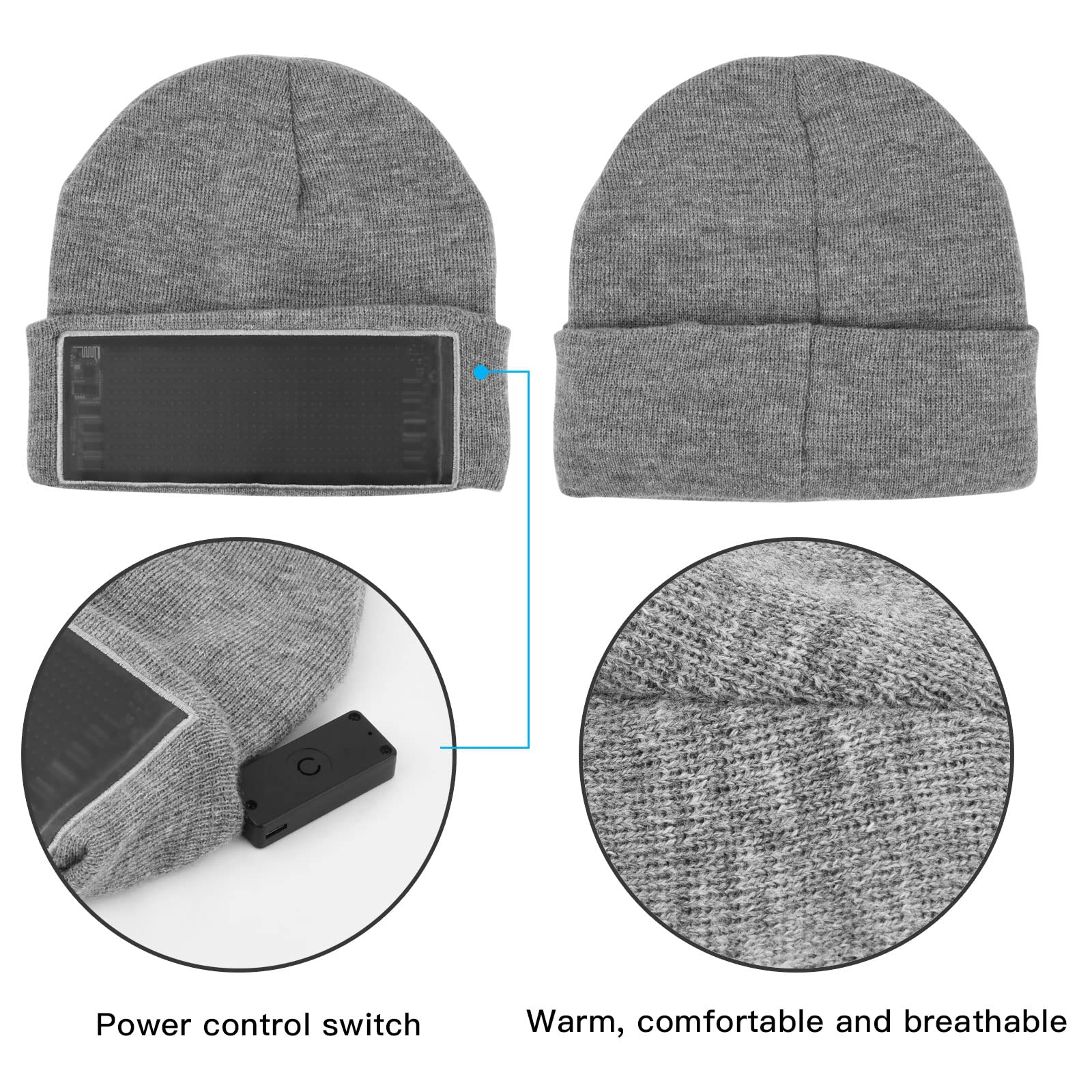 AF-WAN LED-Display Hut beleuchtete Beanie Mütze Bluetooth APP programmierbar Smart Cap (Text, Musik, Bild, Zeichnung) Party Weihnachten (schwarz)