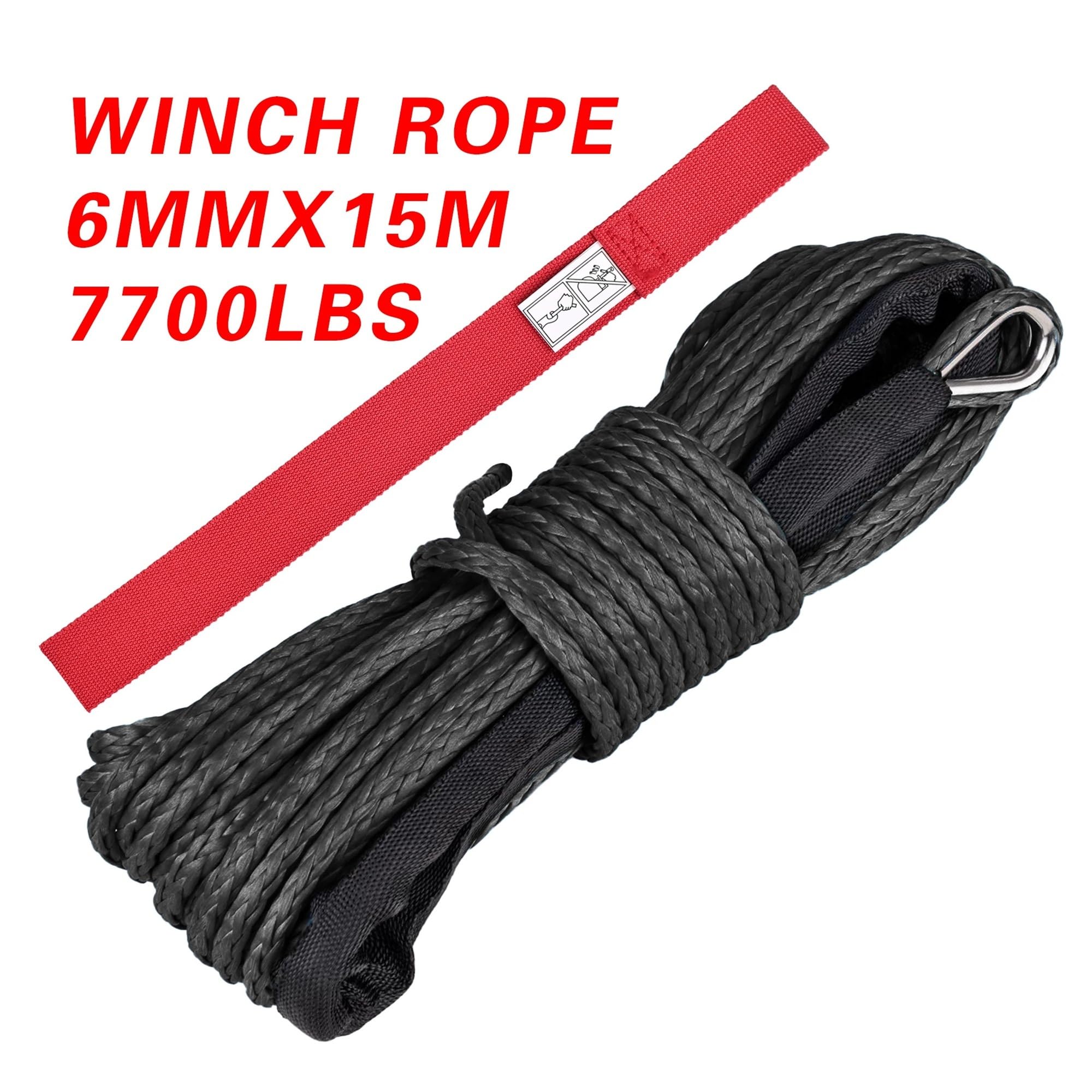 Syntetyczna lina holownicza 6 mm x 15 m, siła uciągu 7700 funtów, wytrzymała, z osłoną ochronną, do pojazdów ATV i UTV Duża nośność(Black)