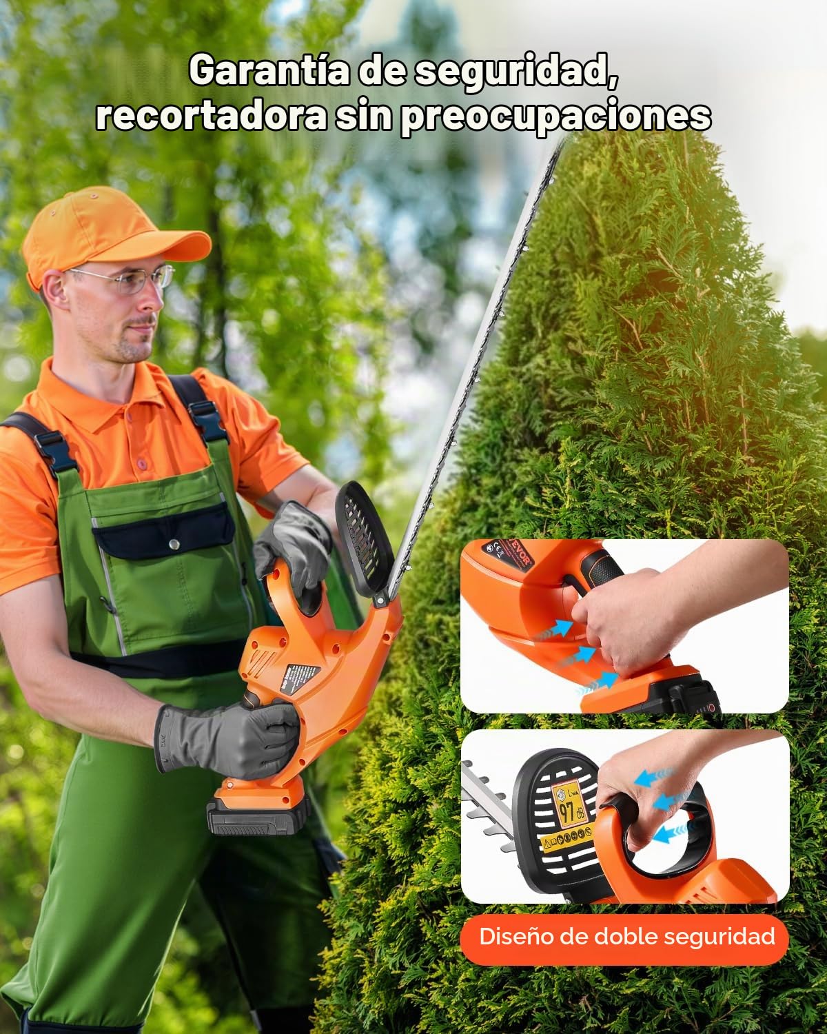 VEVOR Cortasetos Eléctrico, 1200 RPM Cortasetos Inalámbrico con Cuchilla de Doble Acción de 510 mm y Diseño Seguro, Batería de 2 A, para Ramas Bajas, Jardinería, Cuidado del Césped del Patio