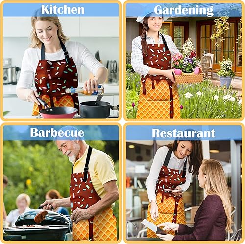 Miniatura 8 de Delantal de helado para derretimiento de conos de helado de colores Sprinkles Delantal divertido con cuello ajustable para cocina unisex