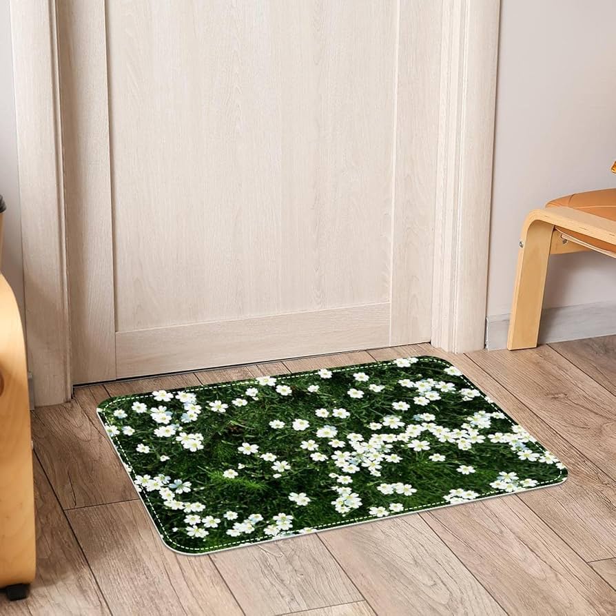 Amazon | 白い花畑 エリアラグ、玄関マット、20x31インチのドアラグ