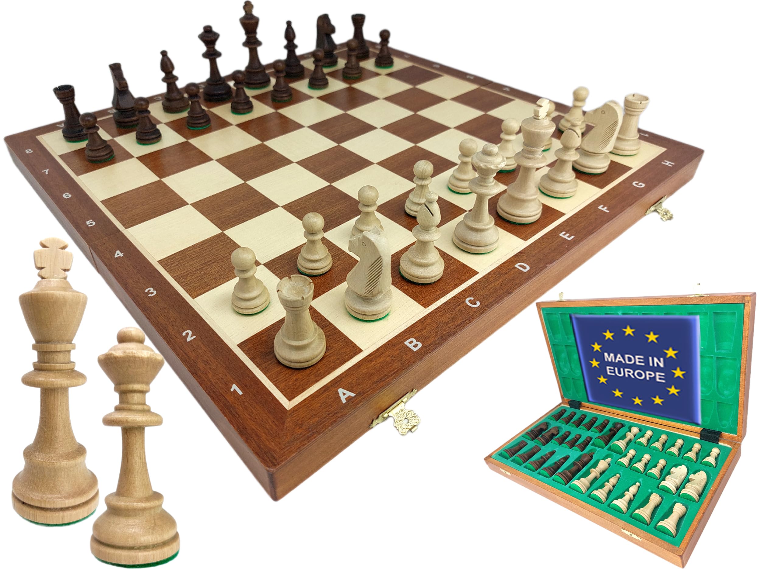 Set di scacchi 53 x 53 cm - Scacchiera di legno - Set da scacchi pieghevole - Lavorazione artigianale