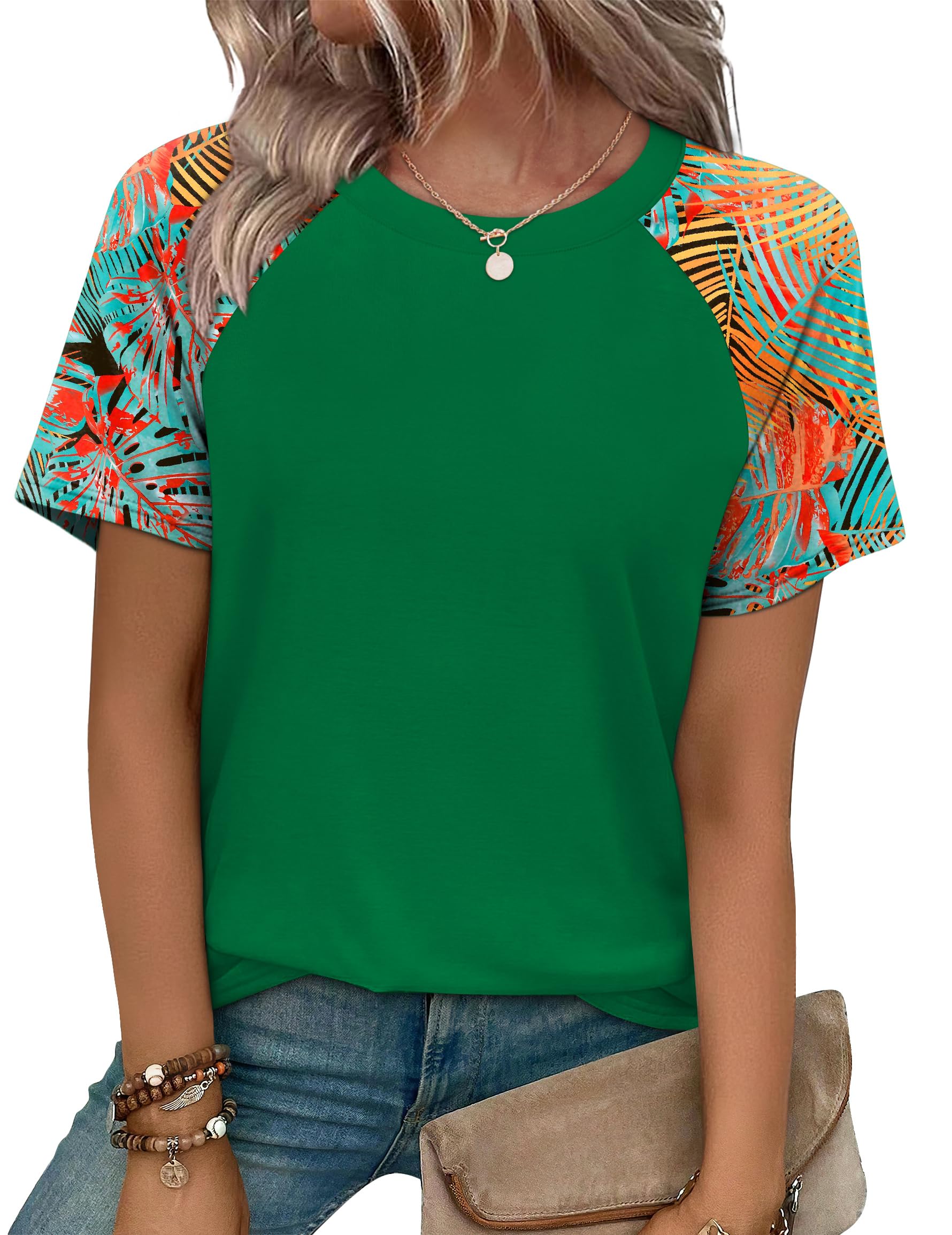 WIHOLL Summer Tops for Women 2026 Trendy Short Sleeve Shirts Crew Neck Tops Curved Hem Fashion Clothing