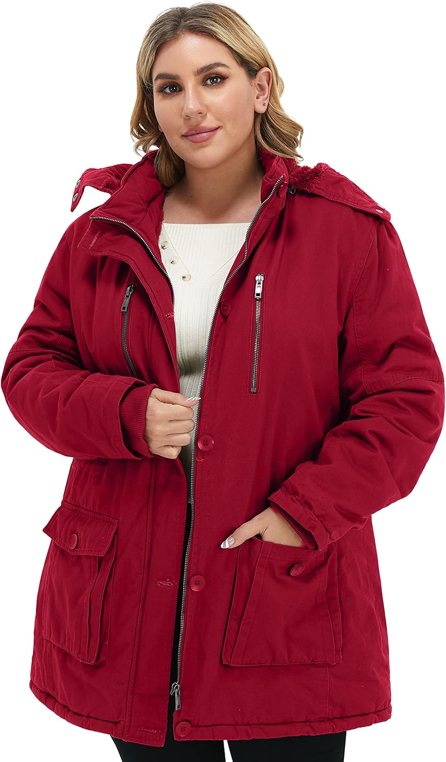 Soularge Women's Winter Plus Size Thickened Cotton Coat with Detachable Hood - Image 2