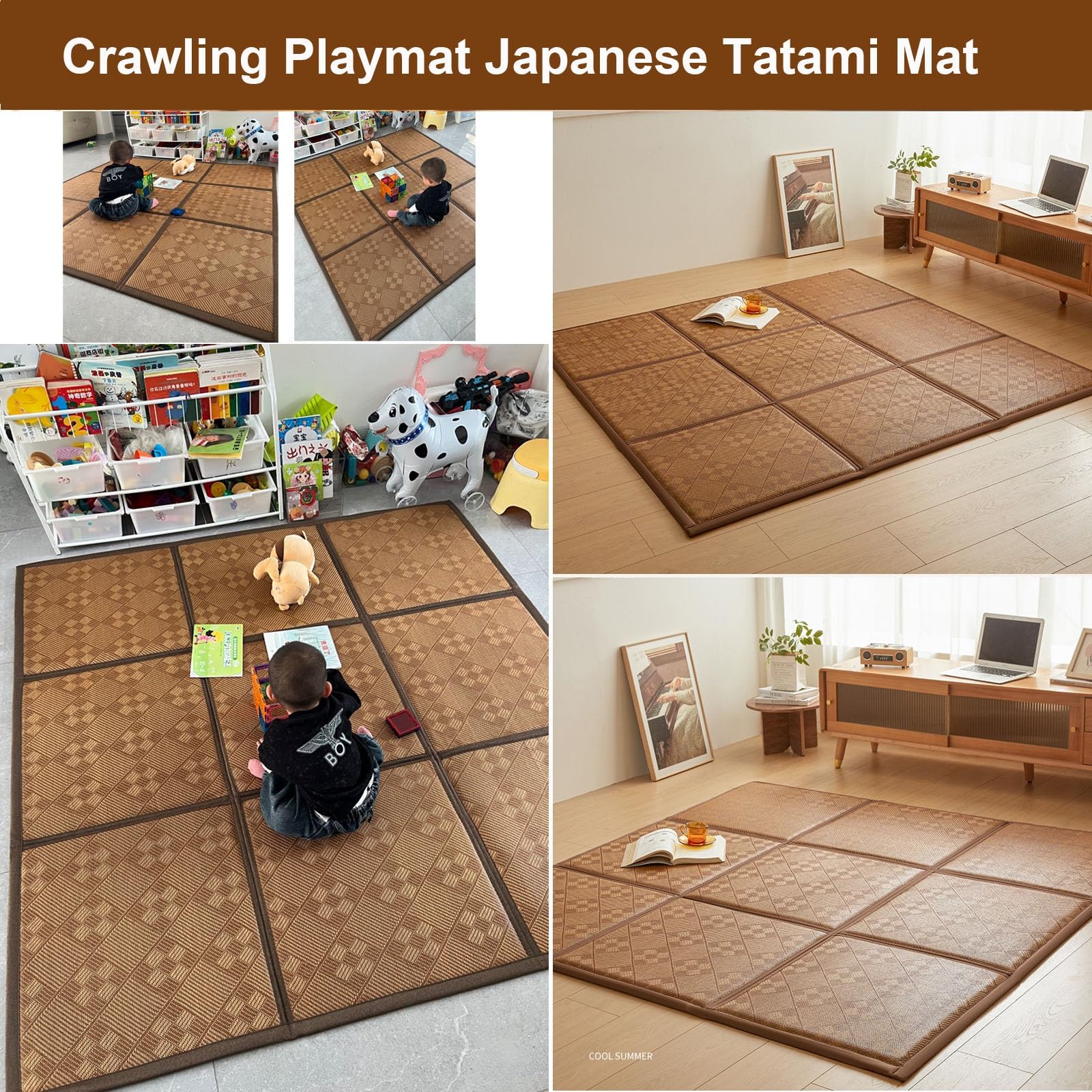 Tapete Tatami Colchoneta Japonesa Colchón de Suelo Alfombrilla de Gateo(Brown,180x200cm)