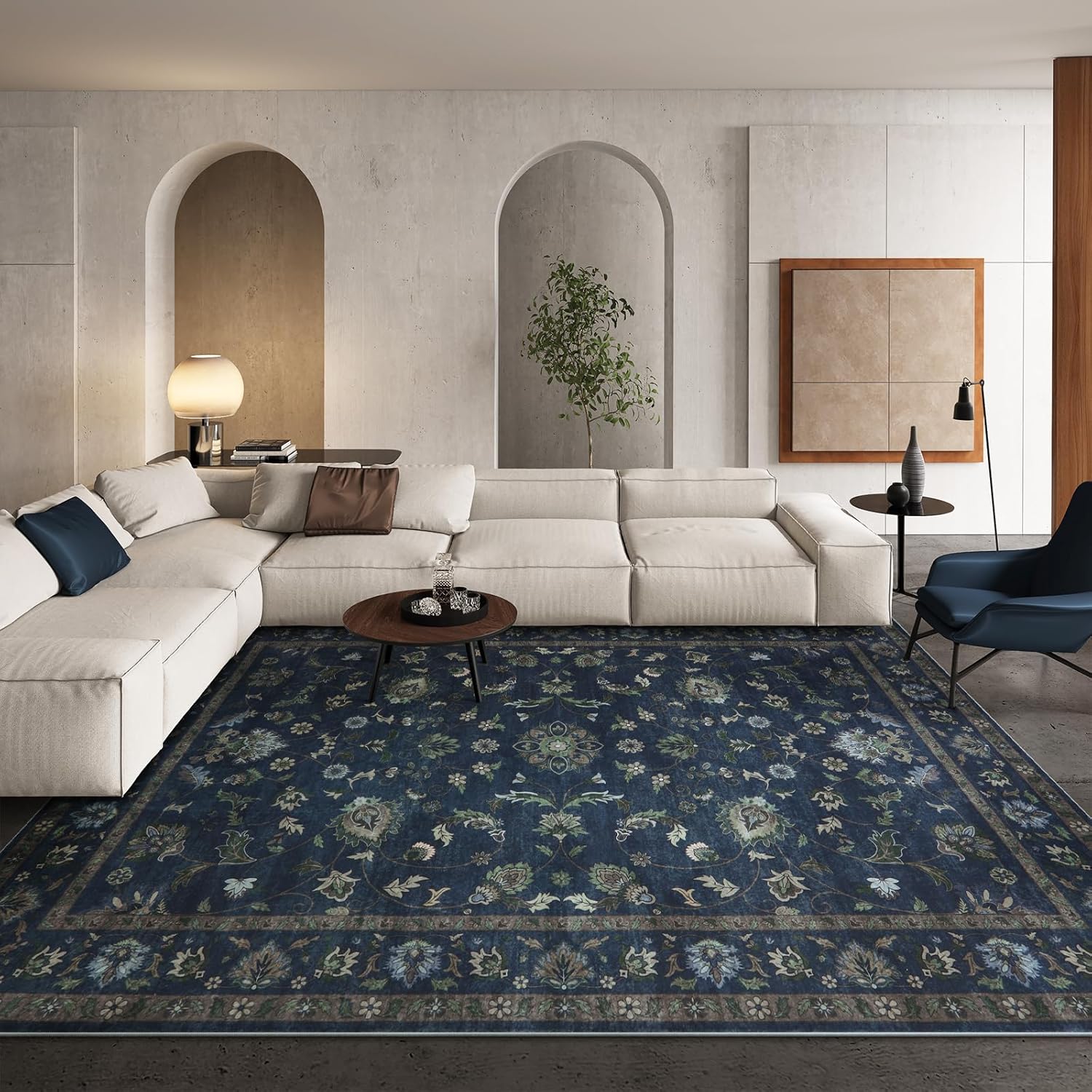 Wonnitar Vintage Floral Rugs for Living Room, Washable 8x10 Area Rugs, Low Pile Non Shedding Stain Resistant Rugs for Bedroom Dining Room Home Office Department,(Blue,8x10) 8' x 10' (Rectangular) Blue