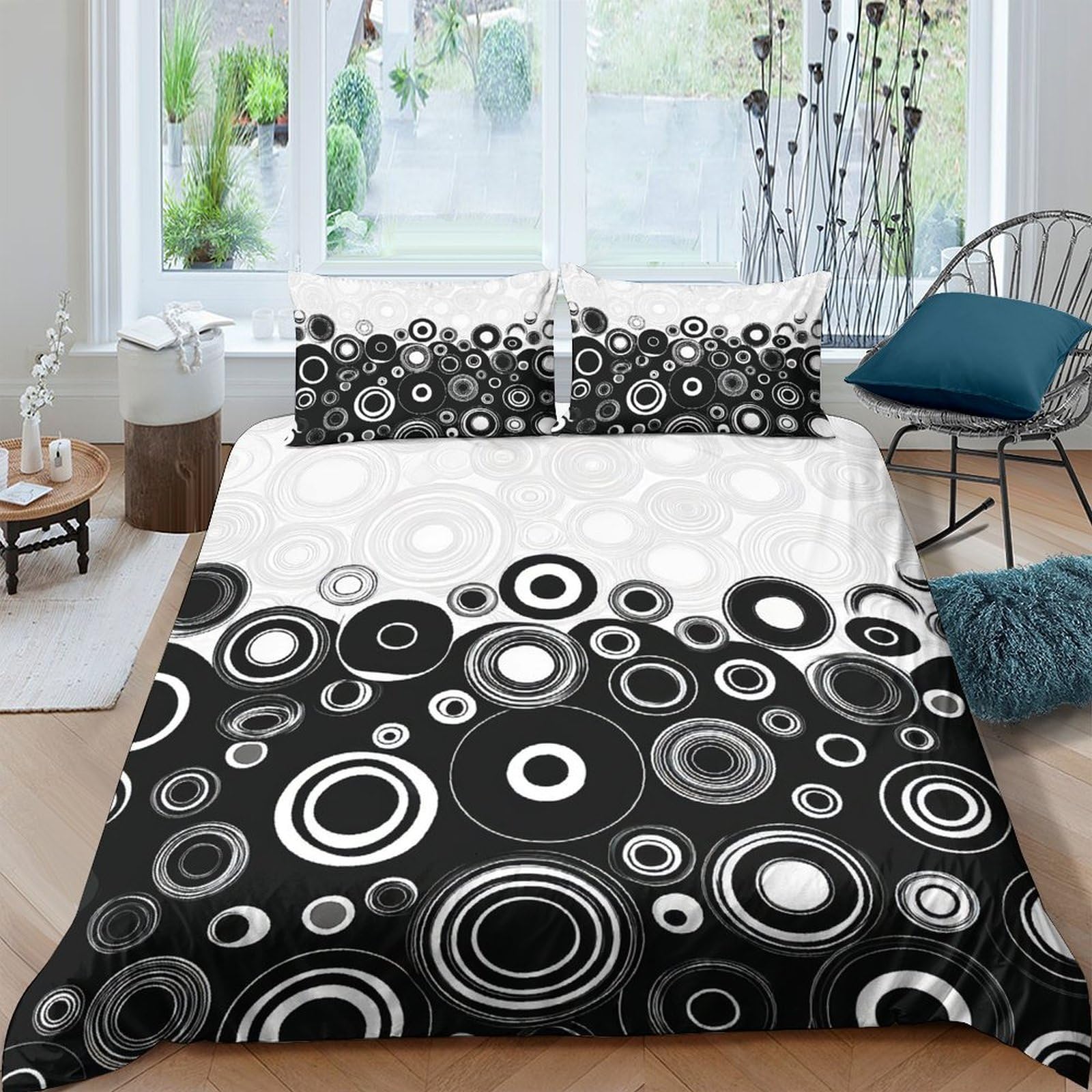 Ctjqhvkz Style-10 3D Printed Black White Circles Fitted Sheet Microfiber Soft Bedroom Decor Geometric Mattress Cover For Home Guest Room Single（135X200cm）