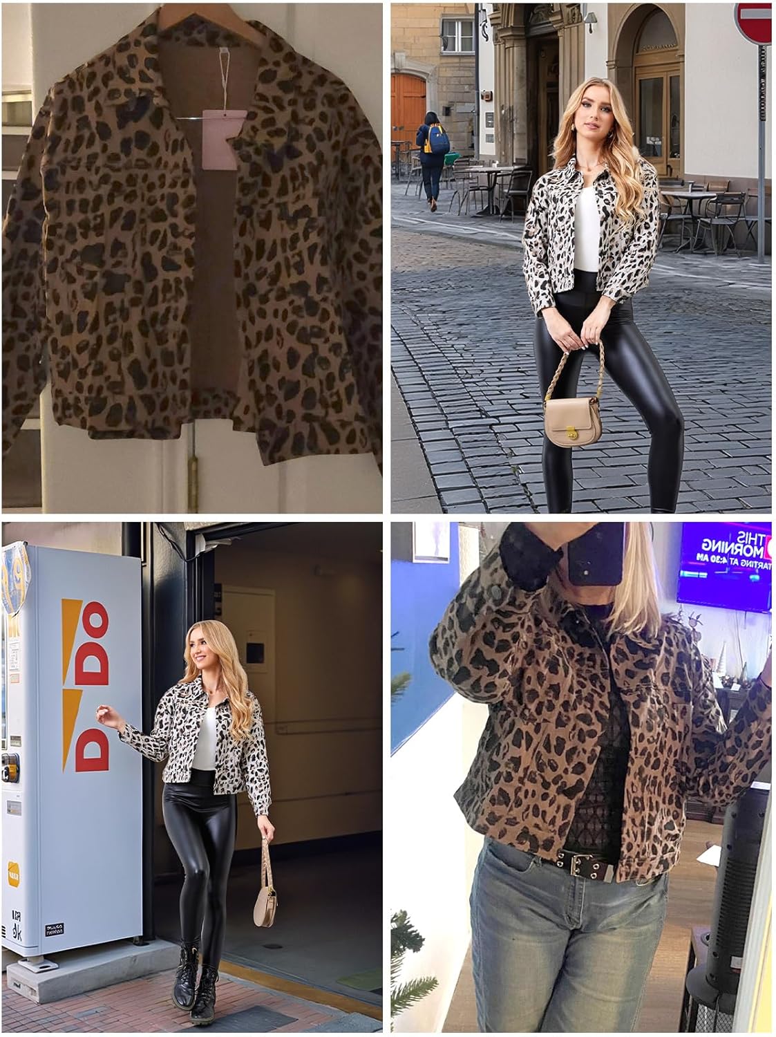Womens Leopard Denim Jacket Casual Long Sleeve Button Down Loose Cheetah Print Jean Jacket with Pockets - Image 3