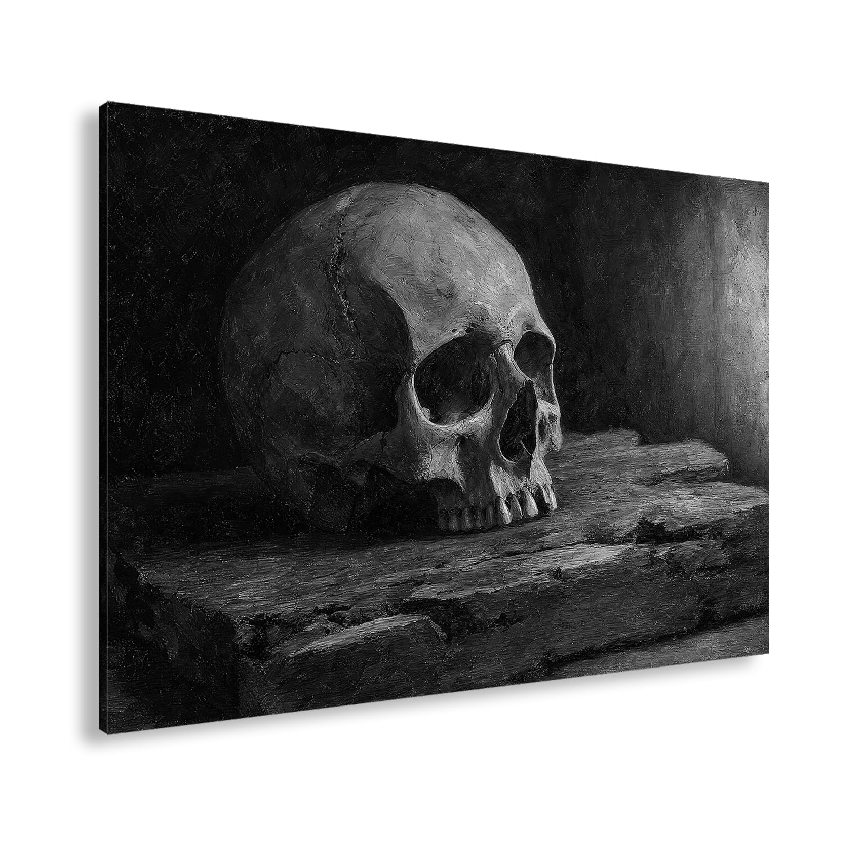 Obraz na płótnie Ludzka czaszka na starym drewnie 70 x 50 cm czarno-biały