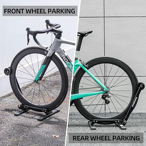 Miniatura 5 de ROCKBROS Soporte de bicicleta estable para bicicletas de piso, soporte de estacionamiento para bicicleta de montaña y carretera, interior y exterior
