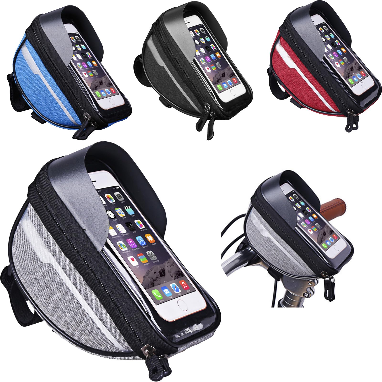 Boxonly Newest Hard Casing Bike Bag, Lightweight and Durable Waterproof Phone Holder in Gray, Sensitive Touchscreen for Phones up to 6.4 inches, Perfect Bike Accessories - 7"x4" / 18x10 cm