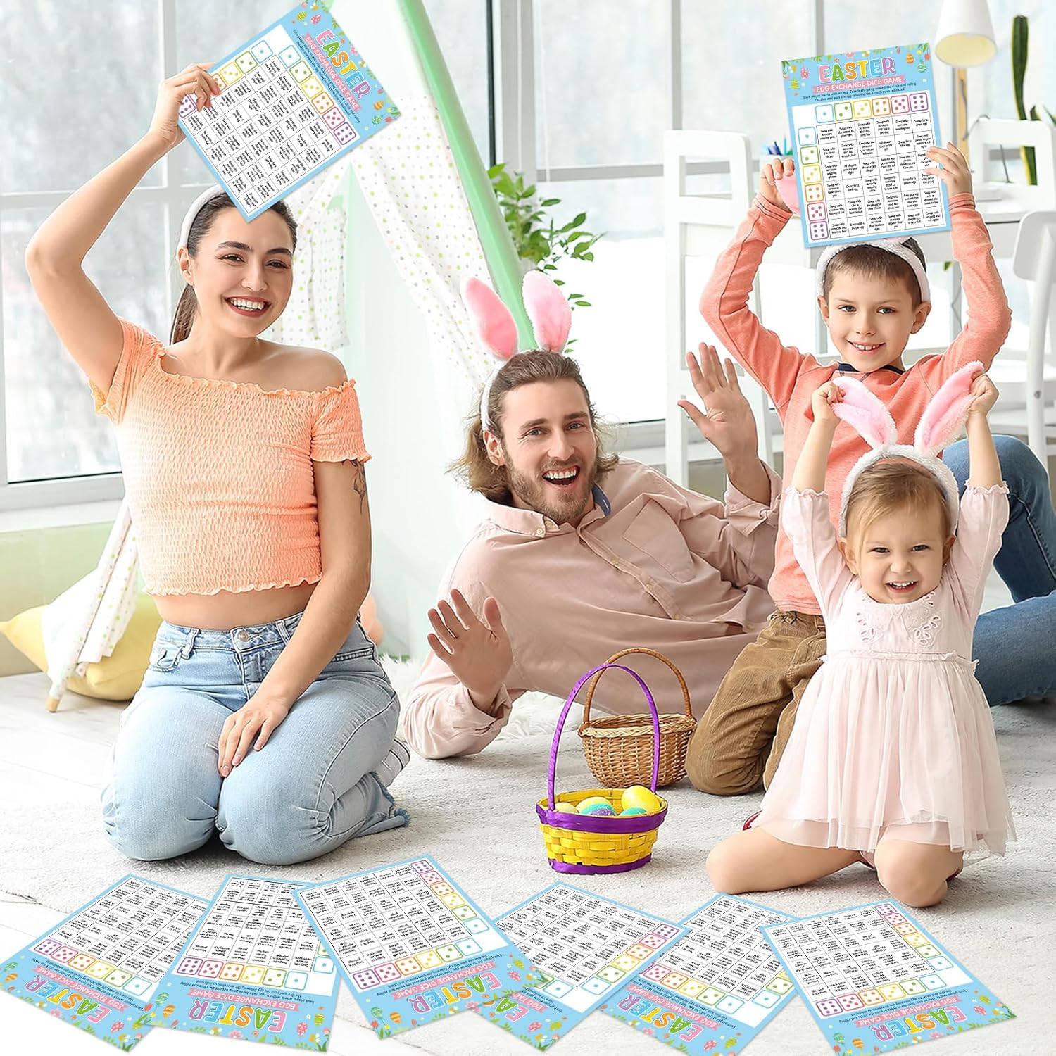 36 Pcs Easter Paper Games Easter Dice Game Spring Party Games for Large Group Spring Festival Egg Exchange Dice Game Holiday Celebration Trivia Family Team Activities Classroom School Supplies Favor