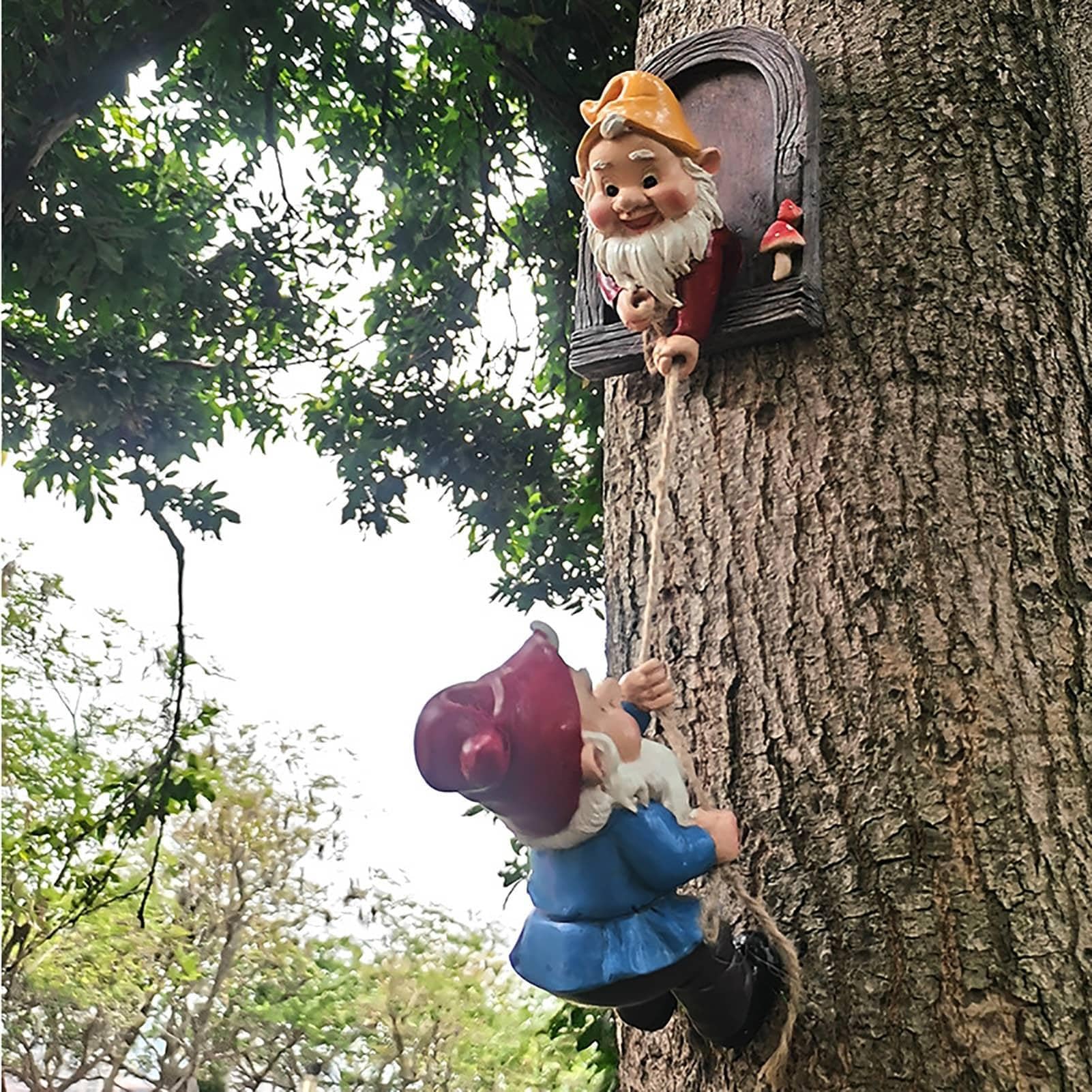 Genérico Decorazione per albero di gnomi rampicanti, in resina, 10-15 cm | Abbraccio, scultura artistica nana | Perfettamente ideale per la decorazione del patio, accento di prato, unica.