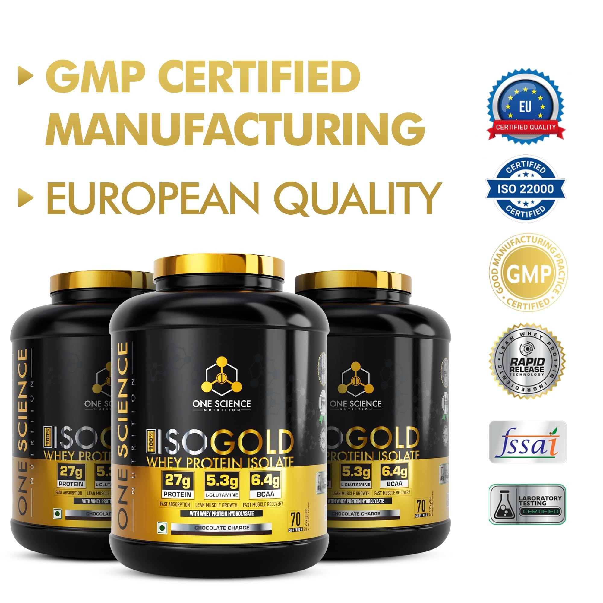 One Science Nutrition ISO Gold Whey Protein Isolate | 27g Protein, 5.3g L-Glutamine, 6.4g BCAA | Fast Absorption & Lean Muscle Support - 70 Servings (5lbs, Alphonso Mango) — Amazon image 7