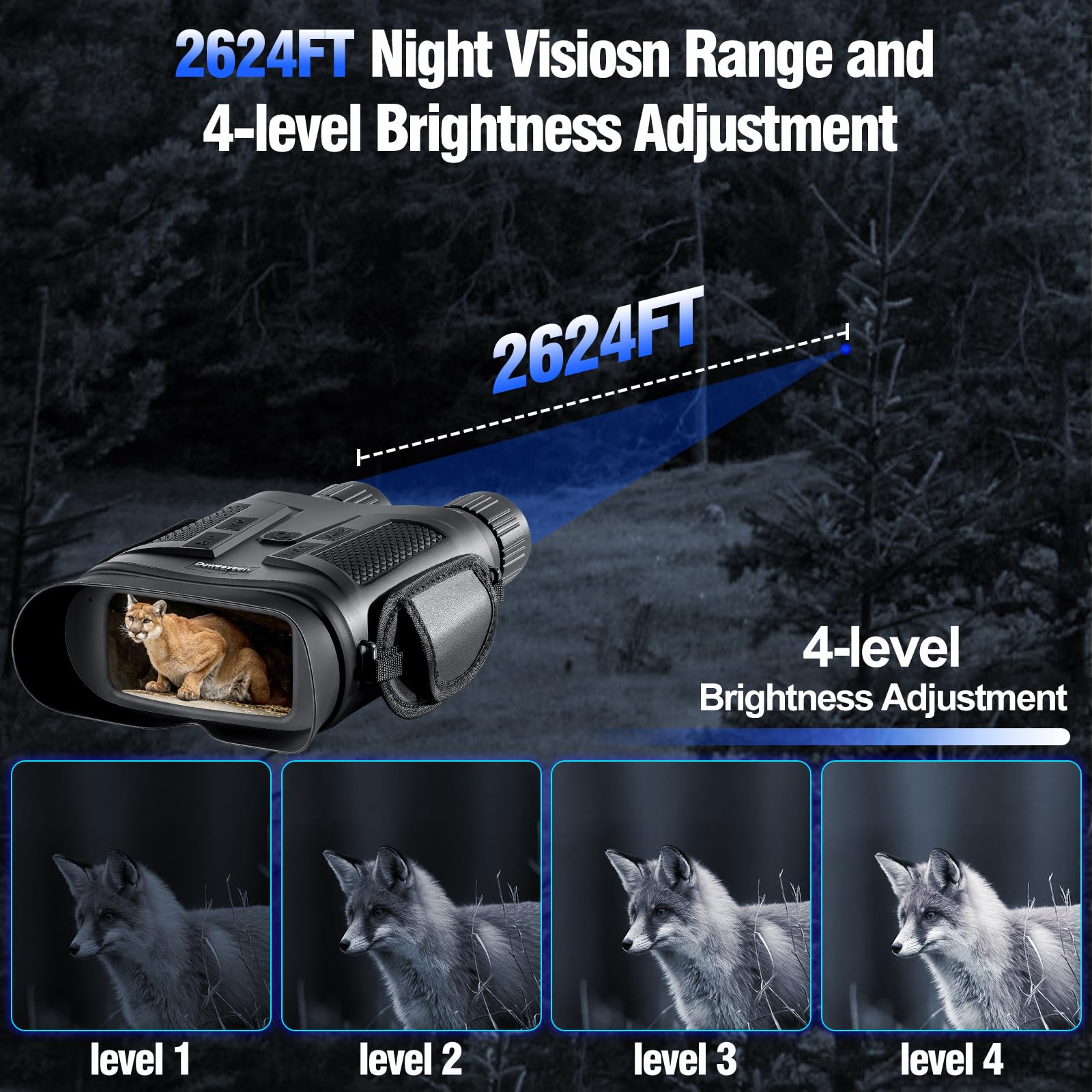 Jumelle Vision Nocturne Infrarouge 4K HD, Lunettes de Vision Nocturne Professionnelle avec Portée 800m, Batterie 7000mAh Rechargeable, Zoom Numérique 5X, Écran LCD 4", pour Camping, Observation