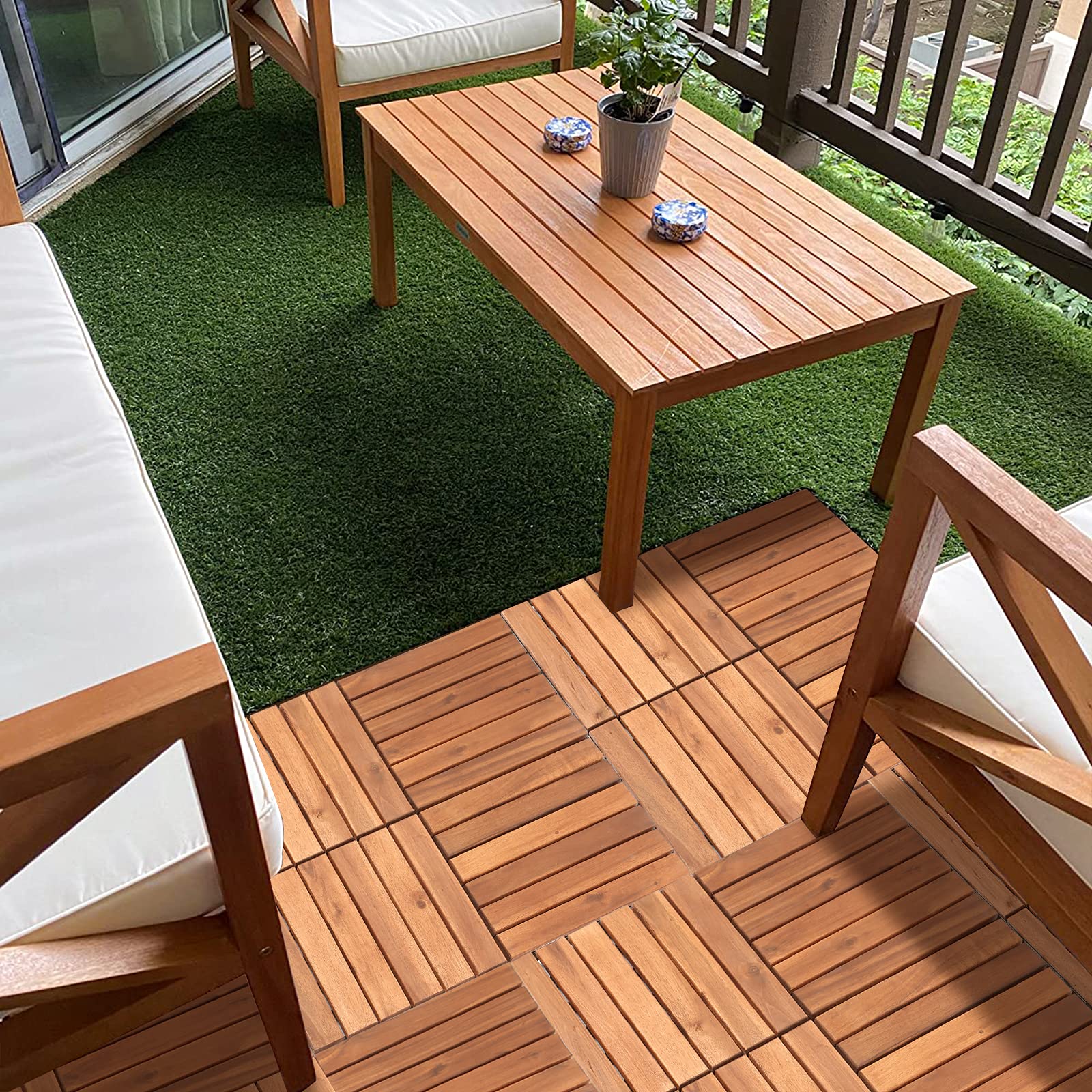 Zestaw 11 płytek drewnianych, 1 m², nadaje się jako płytki tarasowe i płytki balkonowe, z drewna akacjowego, 30 x 30 cm, do ogrodu, na taras, balkon