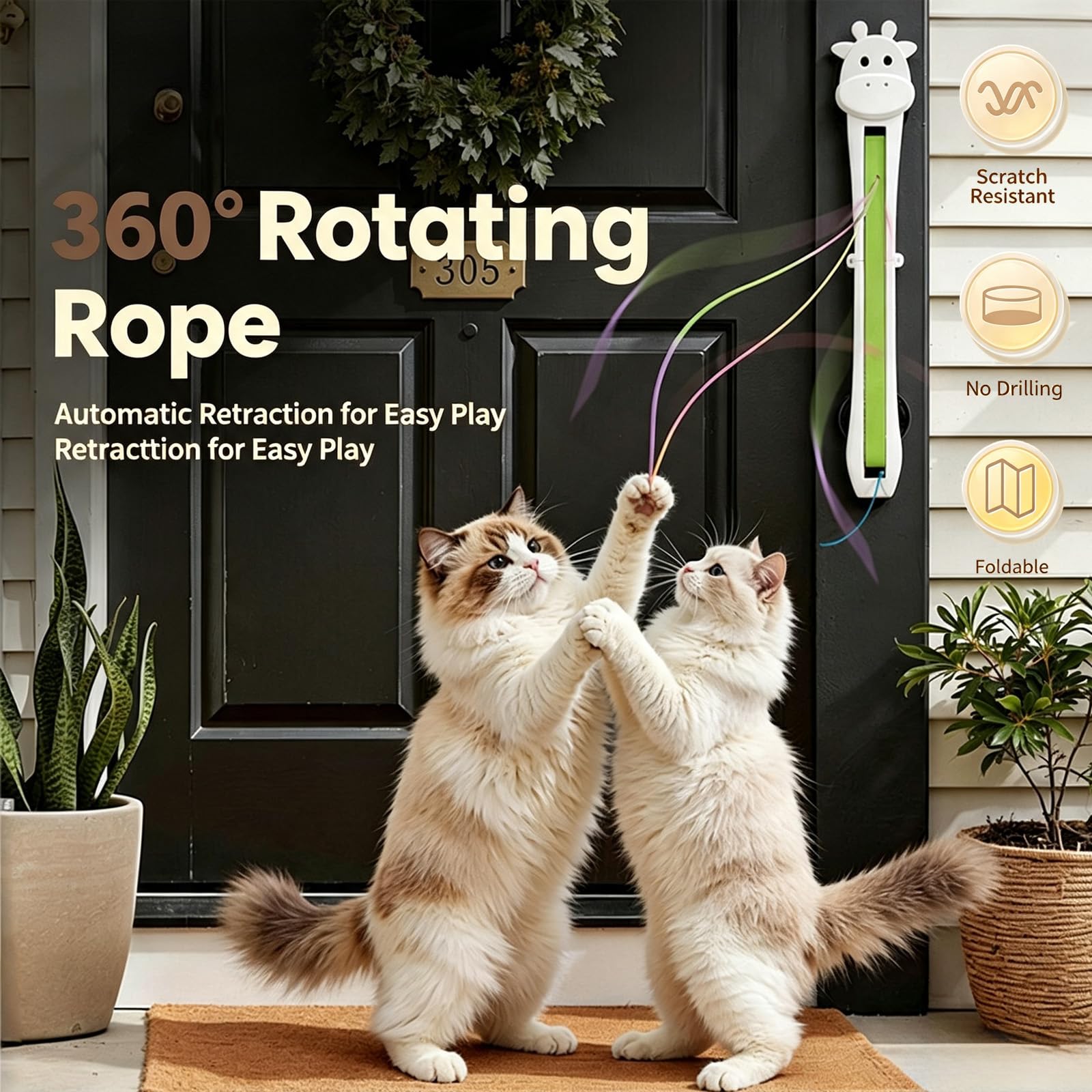Adius Juguete Interactivo para Gatos, Cuerda Recargable por USB de Movimiento Automático para Montaje en Pared, Hogar Diversión Estimulación Mental Simulación de Caza (2)