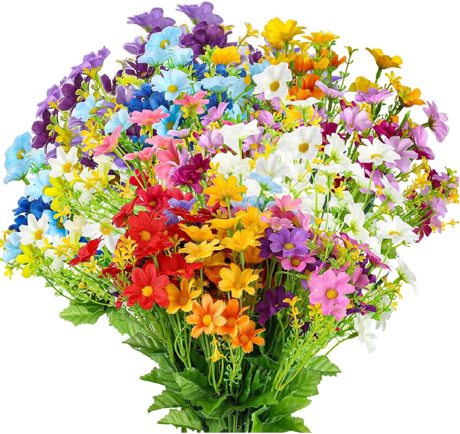 12 Bundles Artificial Flowers, 9 Colors UV ResistantDaisy Silk