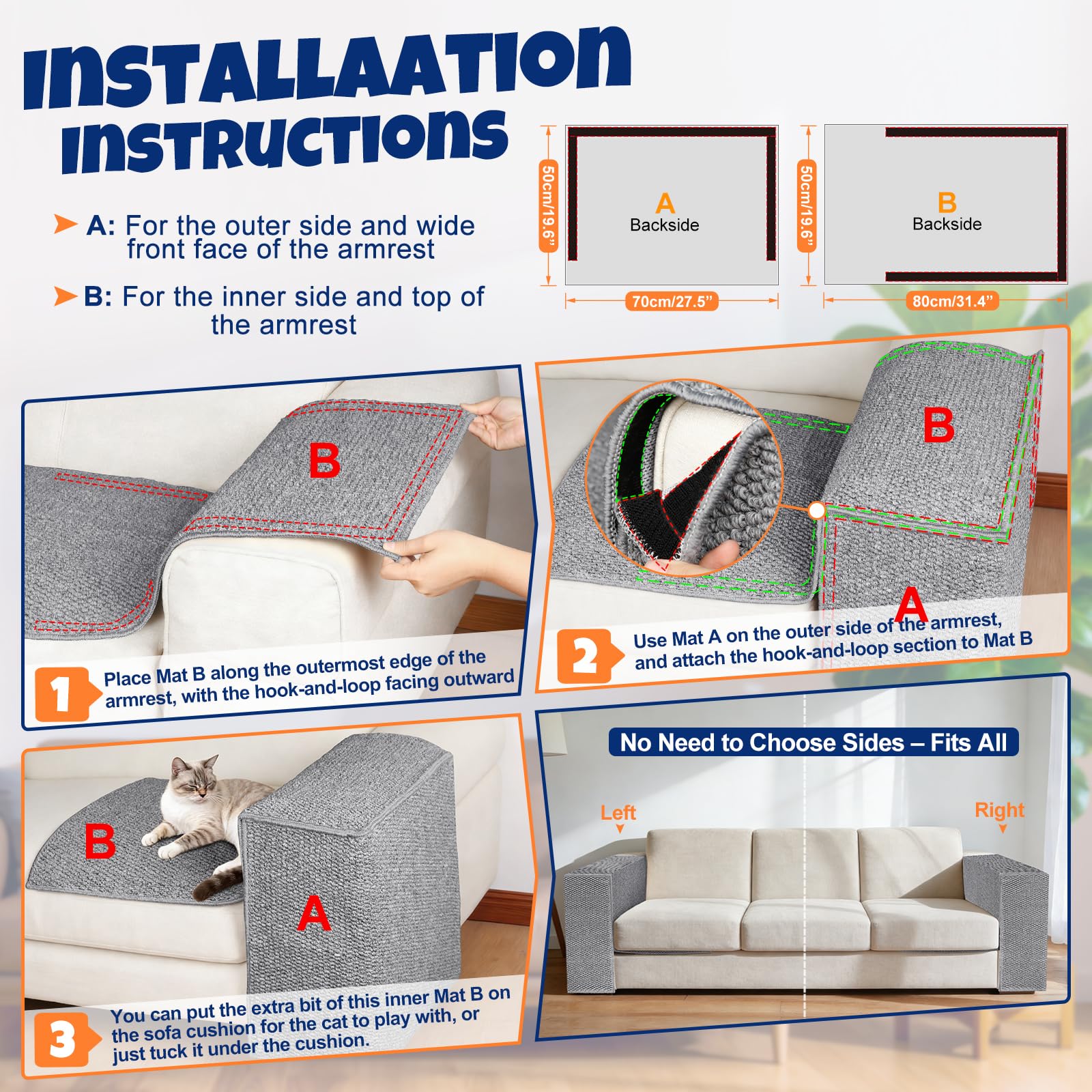 ENONCI Protection de canapé griffoir pour Chat – Protections d'angle et d'accoudoirs pour Chats, Protection de Meubles Contre Les Griffes de Chat