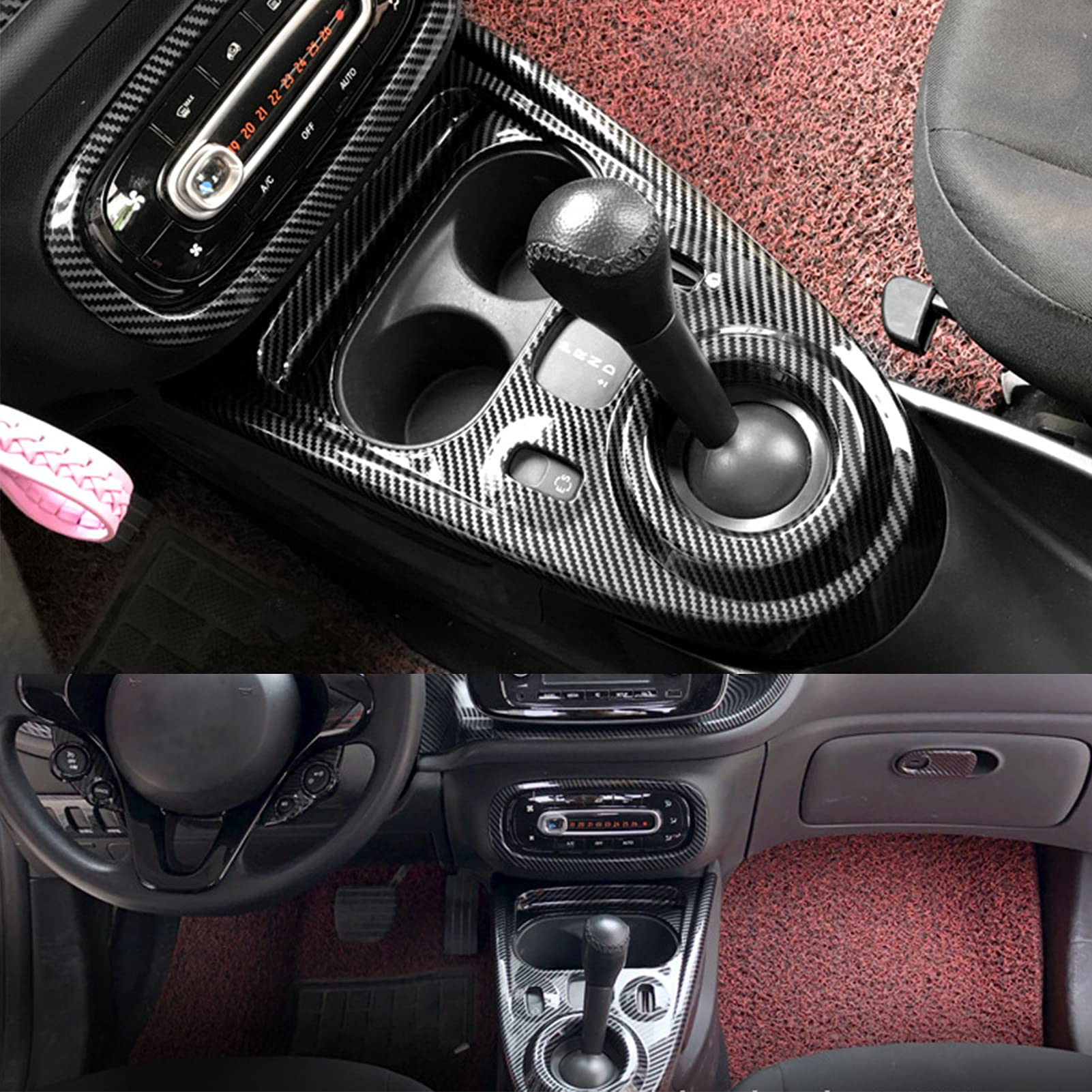Fydun Copertura Pannello Cambio, Stile in Fibra di Carbonio Guida a Sinistra Decorazione del Pannello del Cambio Accessori Interni Auto per Smart Fortwo/Forfour 453 2015-2021