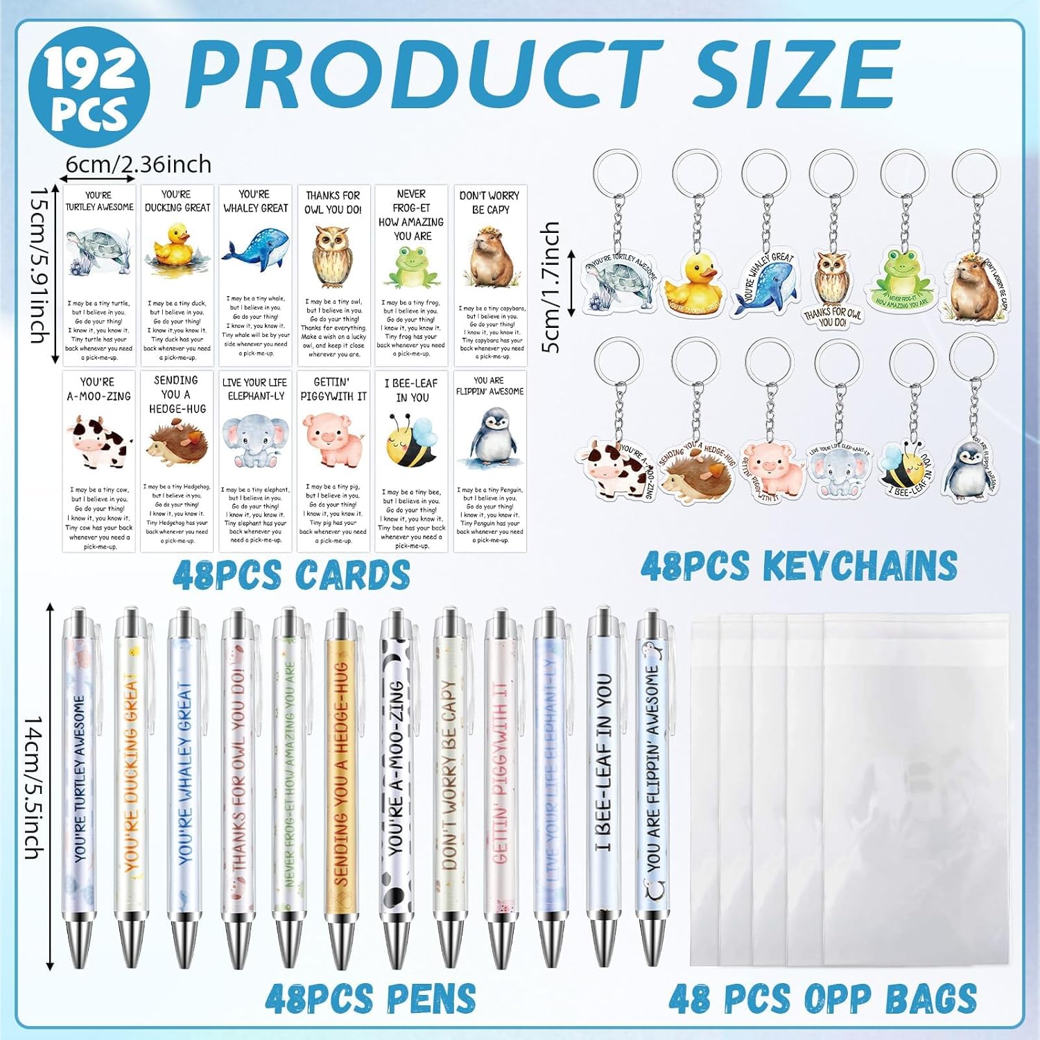 48 Sets Emotional Support Gifts Bulk Ballpoint Pens Acrylic Keychains and Bookmarks Employee Appreciation Positive Ducks Ducks Whales Turtles Owls Funny Gift Sets Office Favors Bulk for Staff