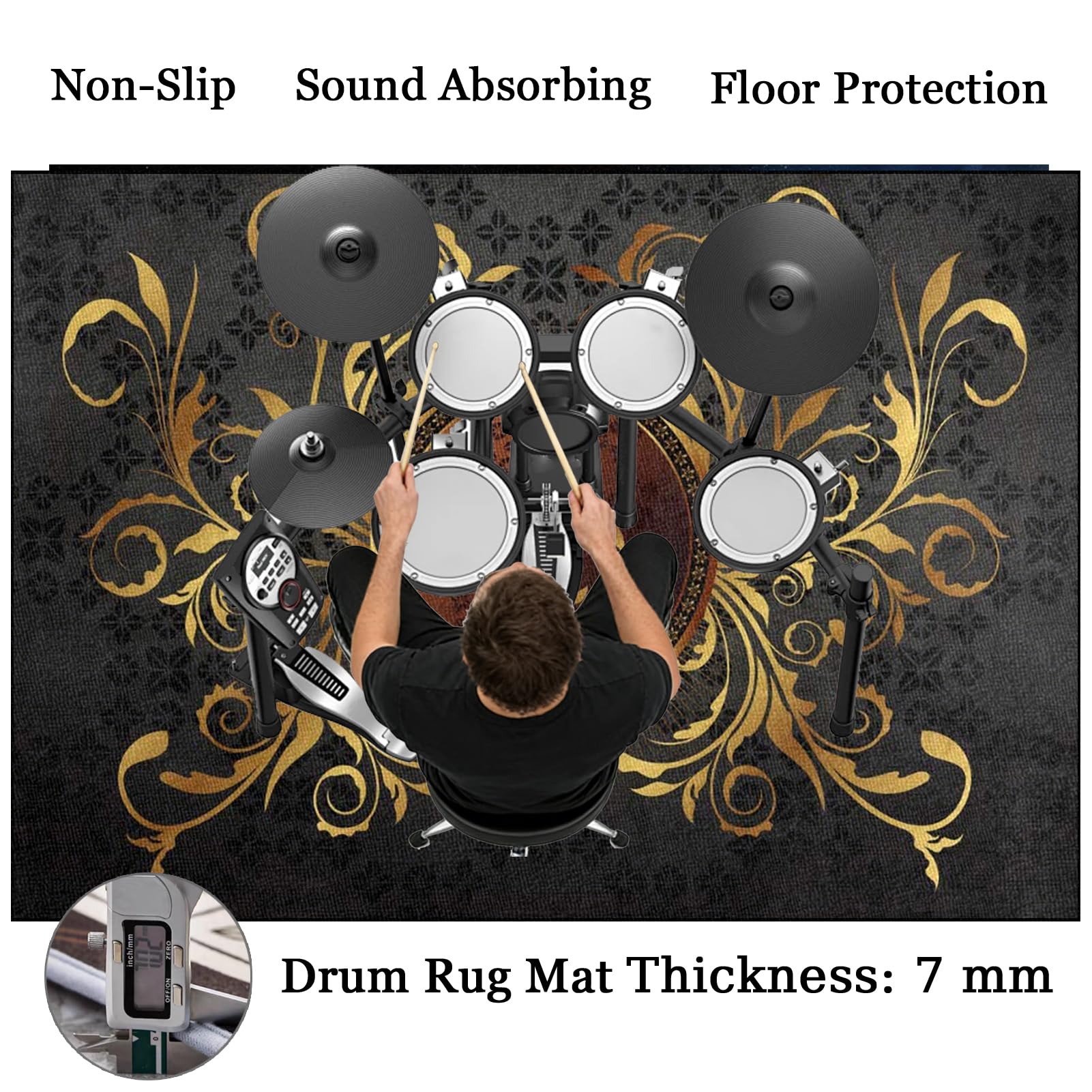 Elektronisches Schlagzeug Teppich rutschfeste Trommelmatte für E Drum Schallschutz Teppich, Elektronisches Jazz Schlagzeug Kit für Bass Snare, Akustik Drum Teppich für Studio, Wohnung 150 x 120 cm