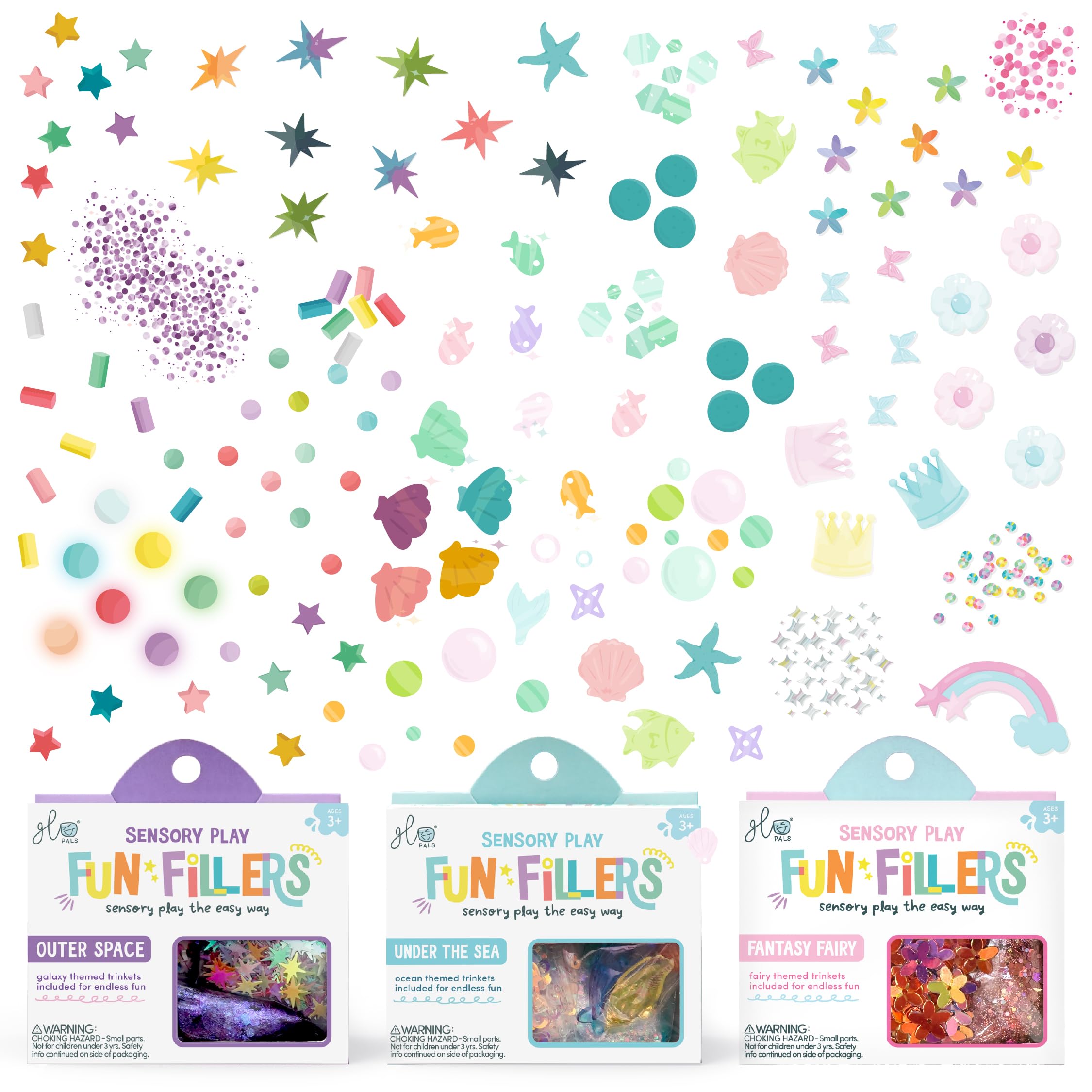 Glo Pals Fun Fillers 3 Pack Sensory Play Accessories - Sensory and Mini Toys for Kids - Bulk Party and Little Toys for Sensory Bins, Gift Bag Stuffers