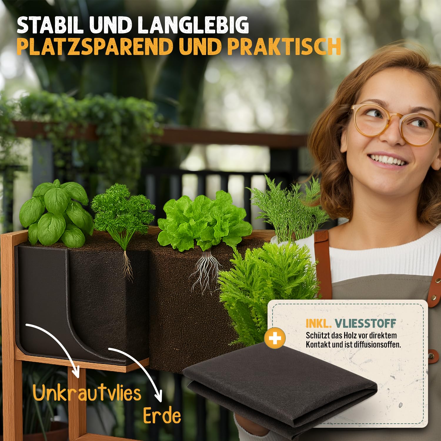 Fepro Fioriera rialzata in legno, 80 x 75 x 36 cm, per giardino, balcone e terrazza, 63 l, con ripiano e tessuto non tessuto, resistente alle intemperie, per verdure e fiori