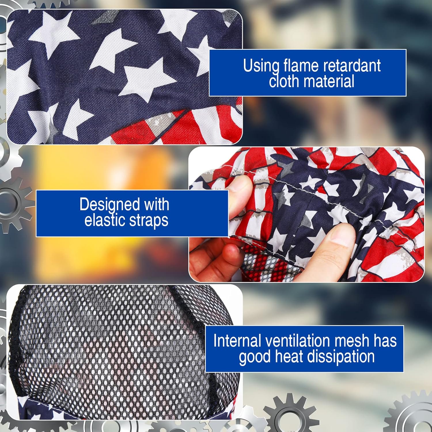 Jexine 8 Pcs Unisex Adult Reversible Welding Cap Elastic Flame Resistant Cotton Welding Hat Mesh Inside Liner Low Crown Welders Cap Matched Most Helmet for Welder Electrician Gas Station, 8 Styles - Image 4