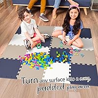 Vista 7 de 16 azulejos con bordes Tapete de juego para bebé de 12 x 12 pulgadas, azulejos de rompecabezas de espuma, no tóxico, suave, impermeable