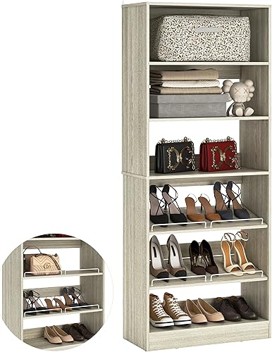 Miniatura 10 de Unikito Sistema organizador de closet de 25 pulgadas, estantes independientes de almacenamiento de zapatos, zapatero de madera independiente, torre