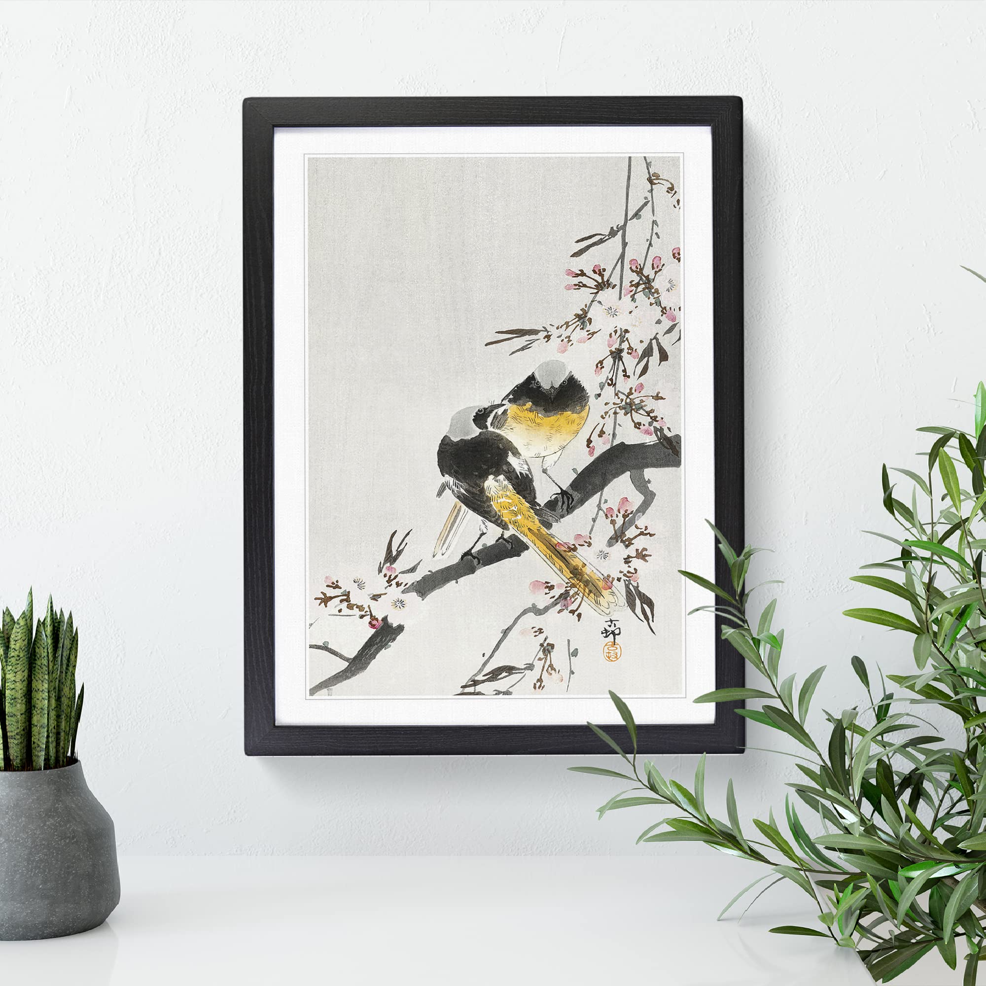 Two Sable Red Tails & Cherry Blossom By Ohara Koson Asian Japanese Framed Wall Art Print - Image 3