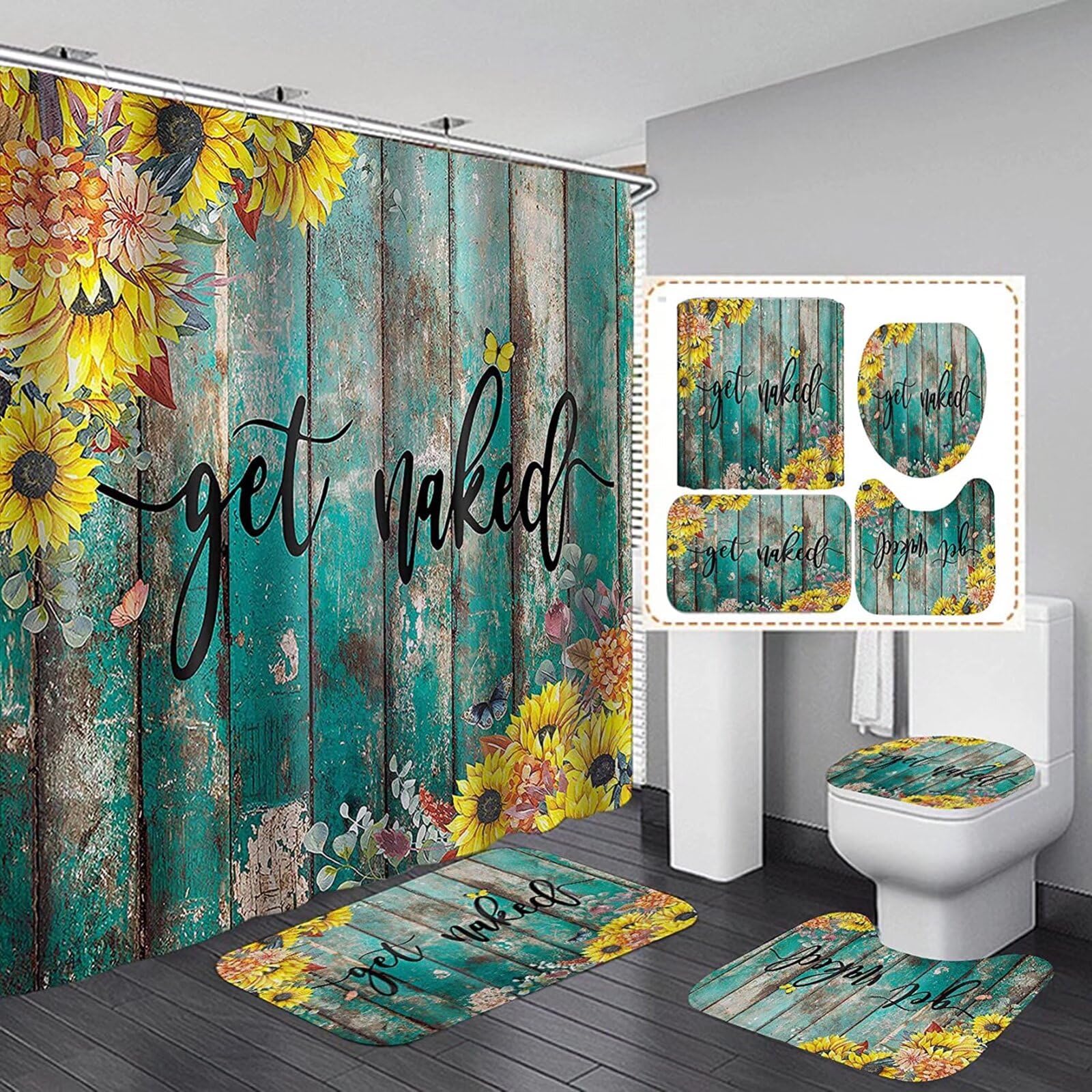 XSWPL 4 Pcs Shower Curtain Set,Bathroom Sets with Shower