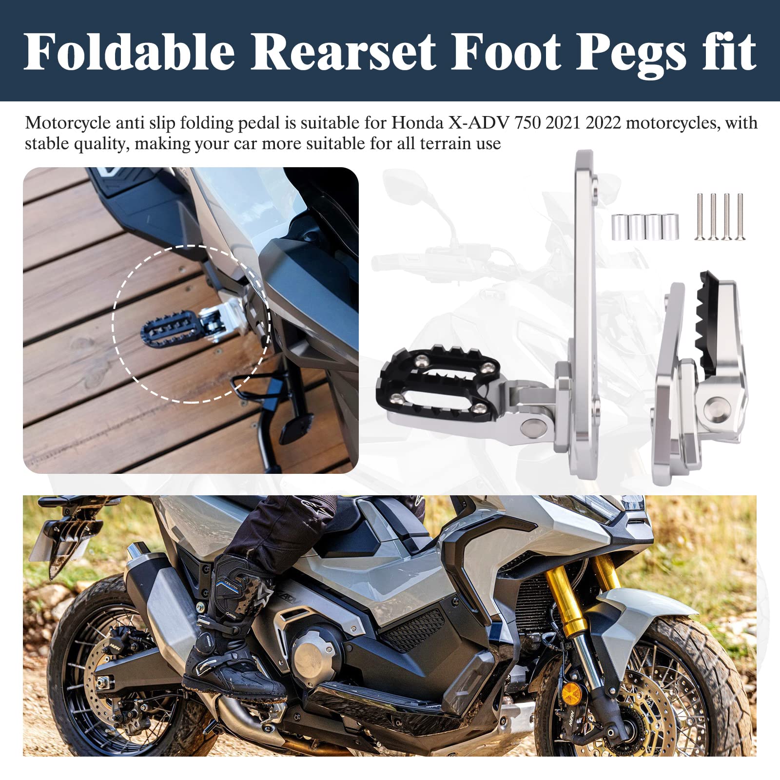 Poggiapiedi Posteriori Pieghevoli Per Honda X-ADV 750 - In Alluminio CNC, Rosso E Nero - Foto 3