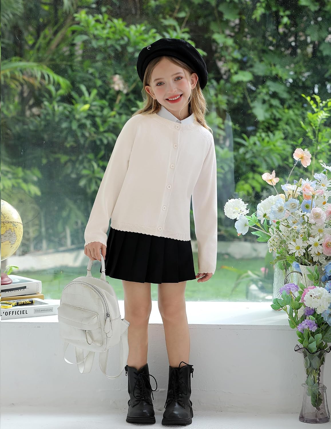 Yekaty Girls Cardigan Basic Raglan Sleeve Uniforms Knit Button Sweater Clothes