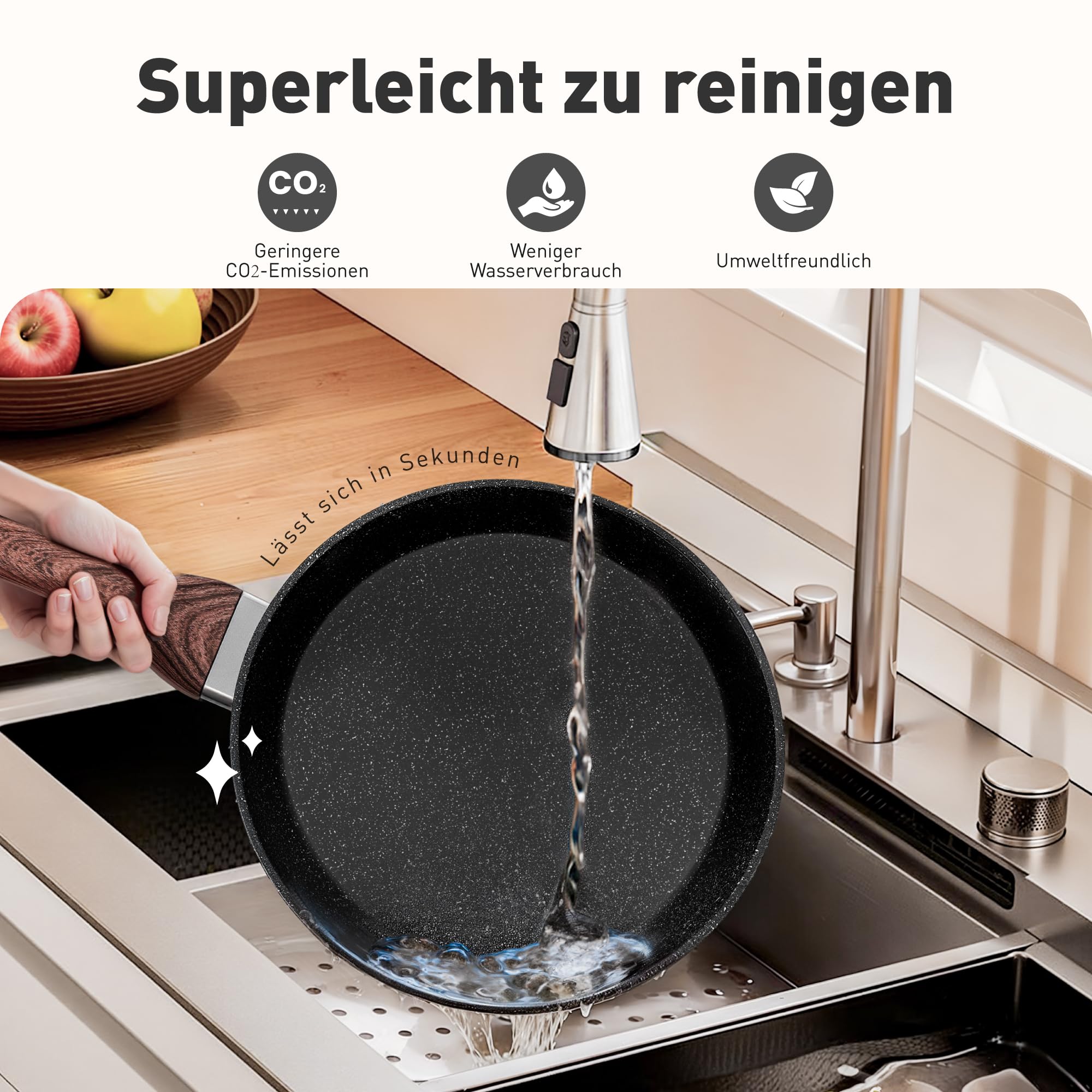 Kitchen Academy Topfset Antihaft Beschichteter, Topf Induktion 15tlg | Töpfe Set Pfannenset Pfannen mit Glasdeckeln Granit Kochtopf Bratpfanne mit Deckel Kochtopfset für Alle Herdarten Schwarz