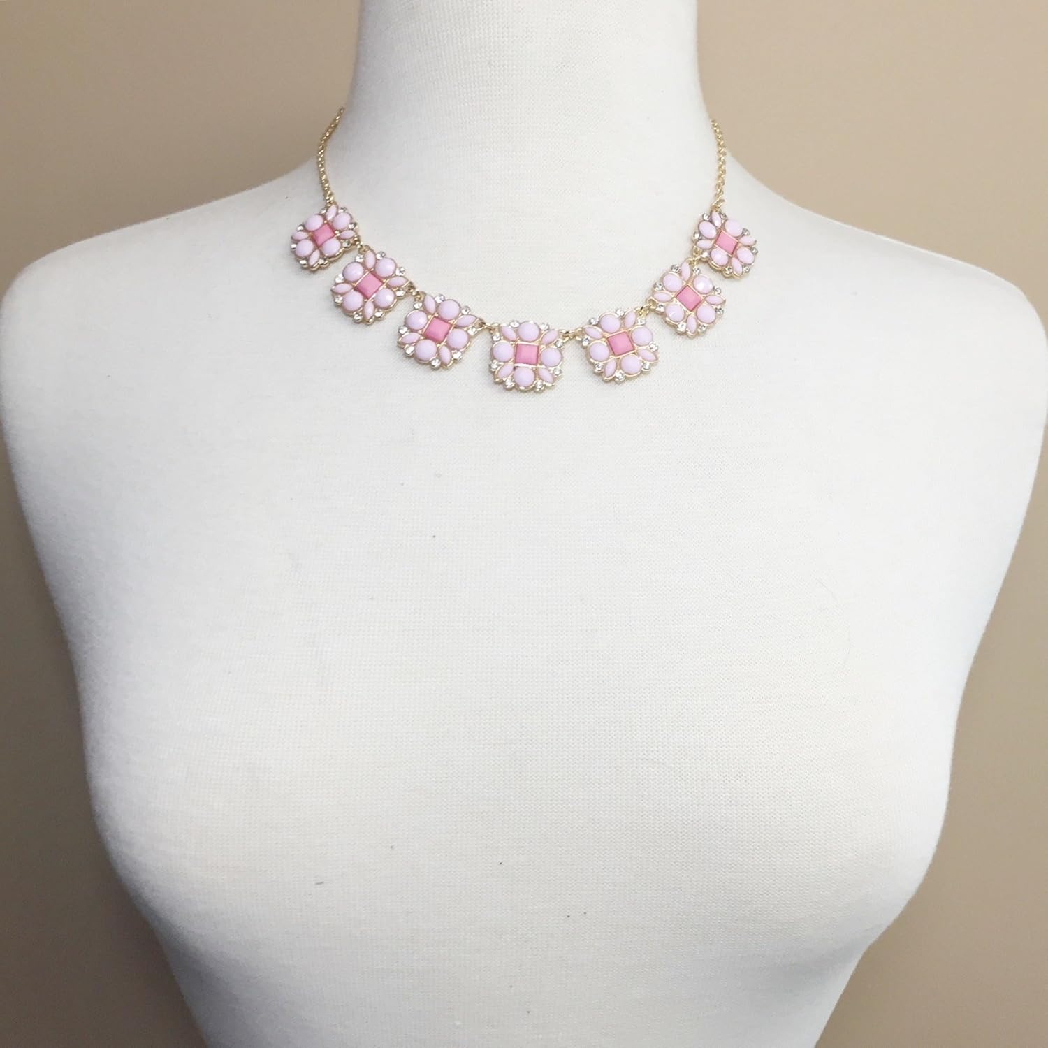 Gypsy Jewels Trendy 7 Squares & Dots Multi Color Rhinestones Necklace & Earrings Set (Light Pink Tones)