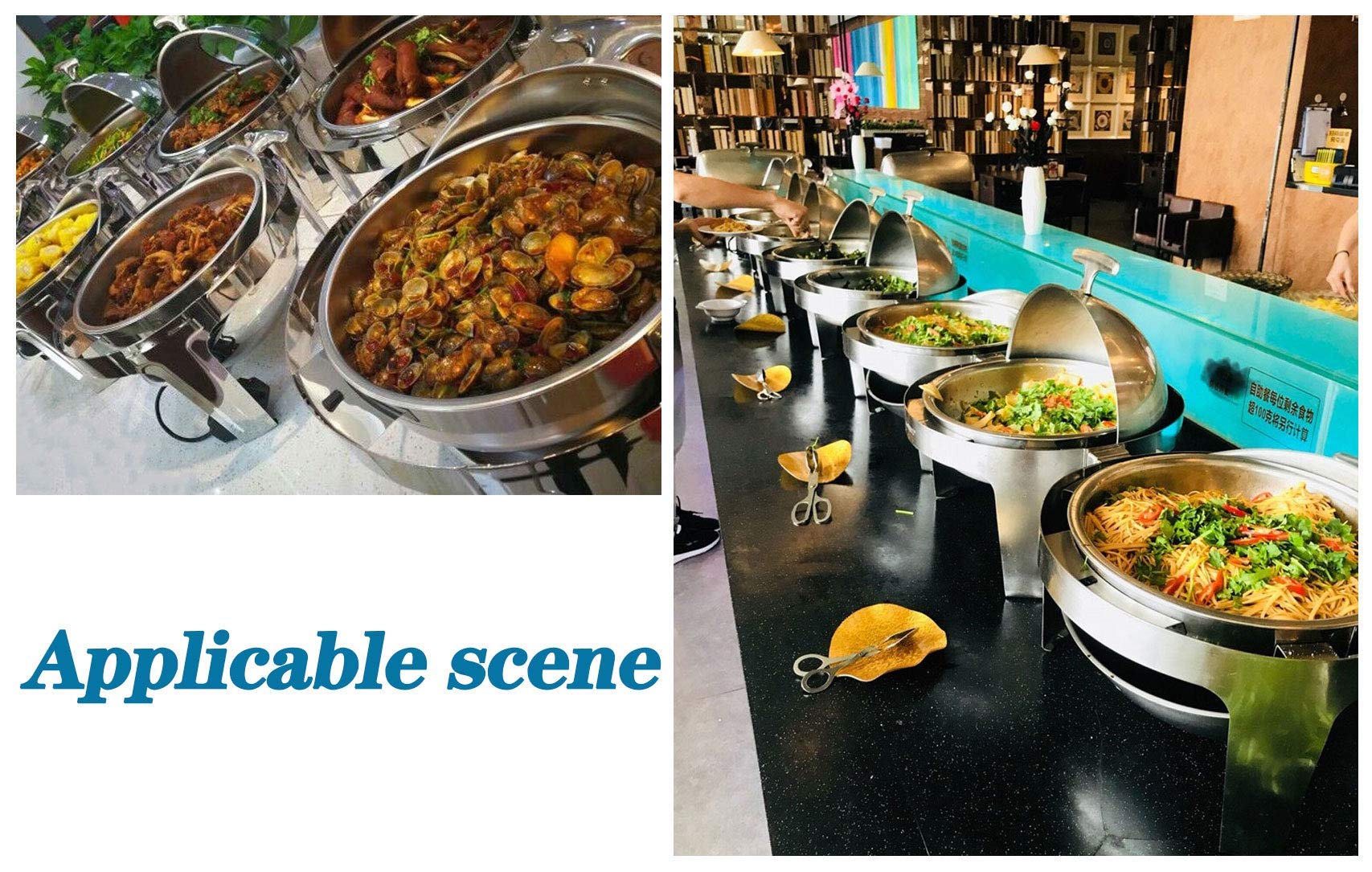 Chafer Chafing Dish 6L, Scaldavivande per Catering in Acciaio Inox, Buffet Rotondi Commerciali Forniture per Ristorazione Scalda, Ideale per Cucina Dinning Star Hotel
