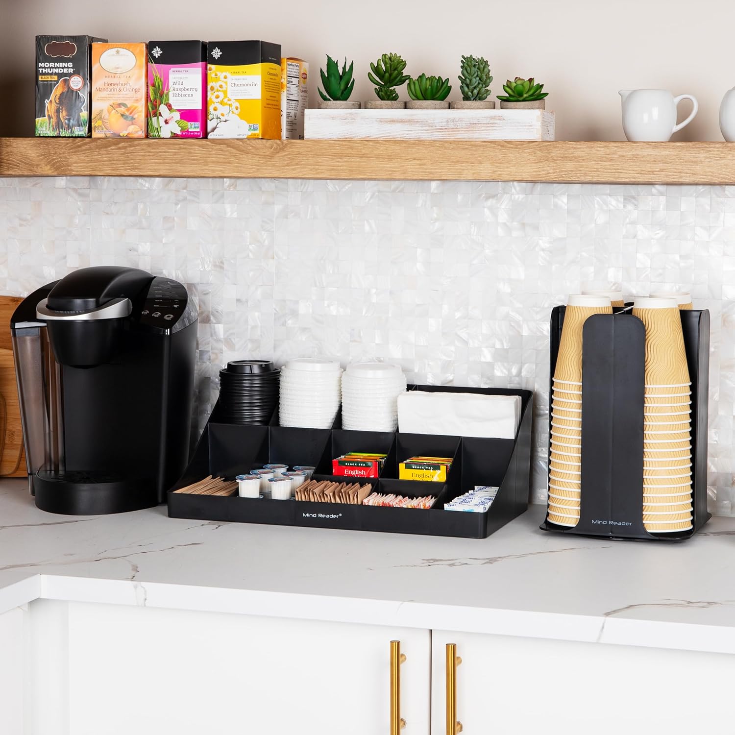 Mind Reader Cup Carousel and Condiment Organizer Set, Countertop Org, Coffee Bar, 7.75"L x 7.75"W x 11.5"H, 2 Pcs., Black