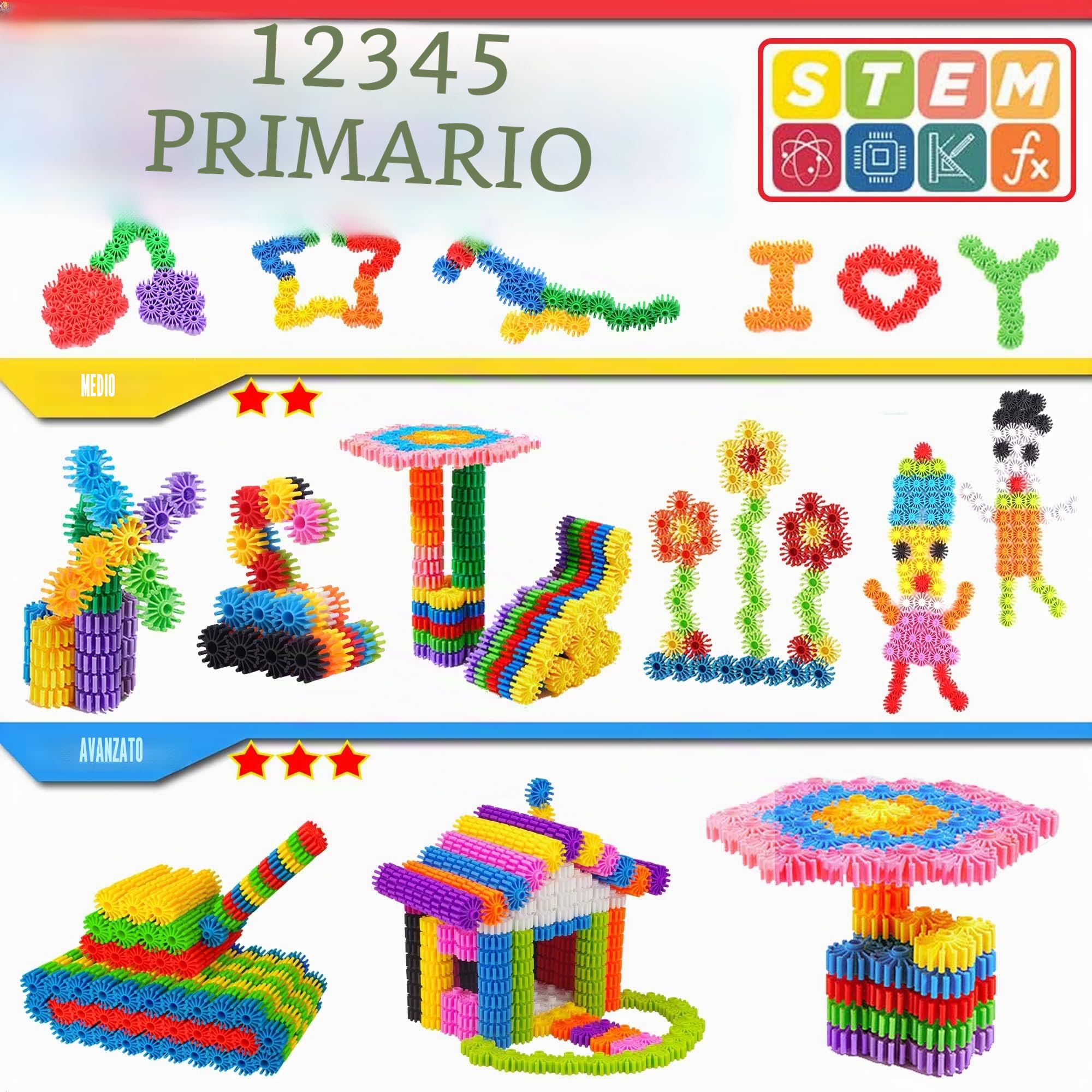 SIENIANLINE Gears Interlocking Learning - Set di Costruzioni per Principianti Gears, Set di Giocattoli da Costruzione Giocattoli da 180 pezzi - 10 colore