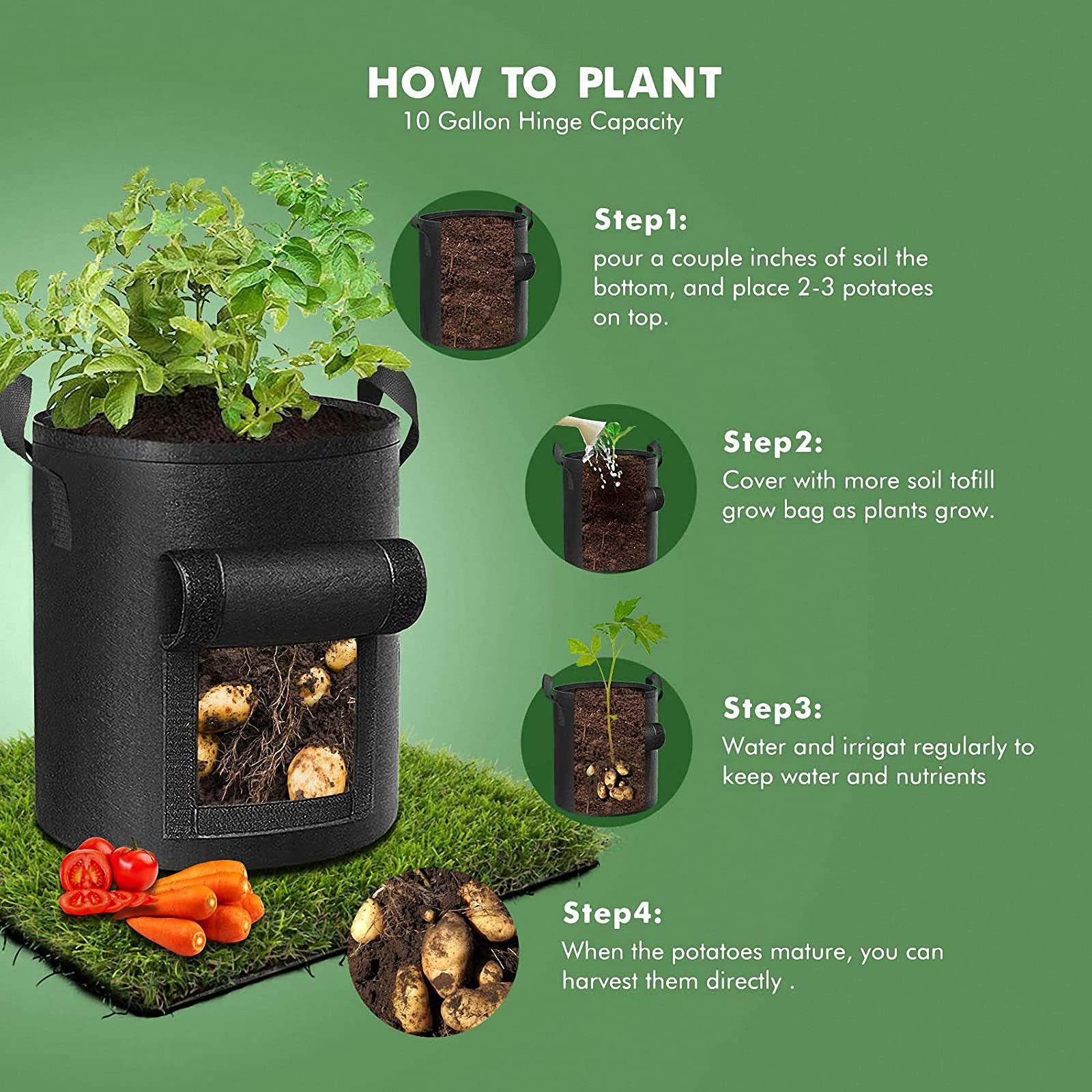 Bolsa de Cultivo de Patatas de Tomate, Bolsa de Cultivo de Plantas de 4/5/7/10/15 galones, Bolsa de plantación de Fresas de Patata de Fieltro no Tejido