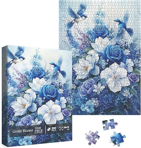 Miniatura 14 de Hermosos rompecabezas de paisaje de flores para adultos de 1000 piezas, rompecabezas de flores silvestres con botella colorida, rompecabezas de arte